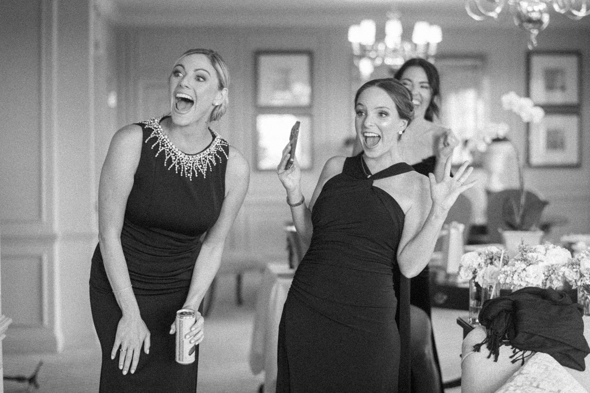 bridesmaids react to groom during first look at the Hay Adams Hotel
