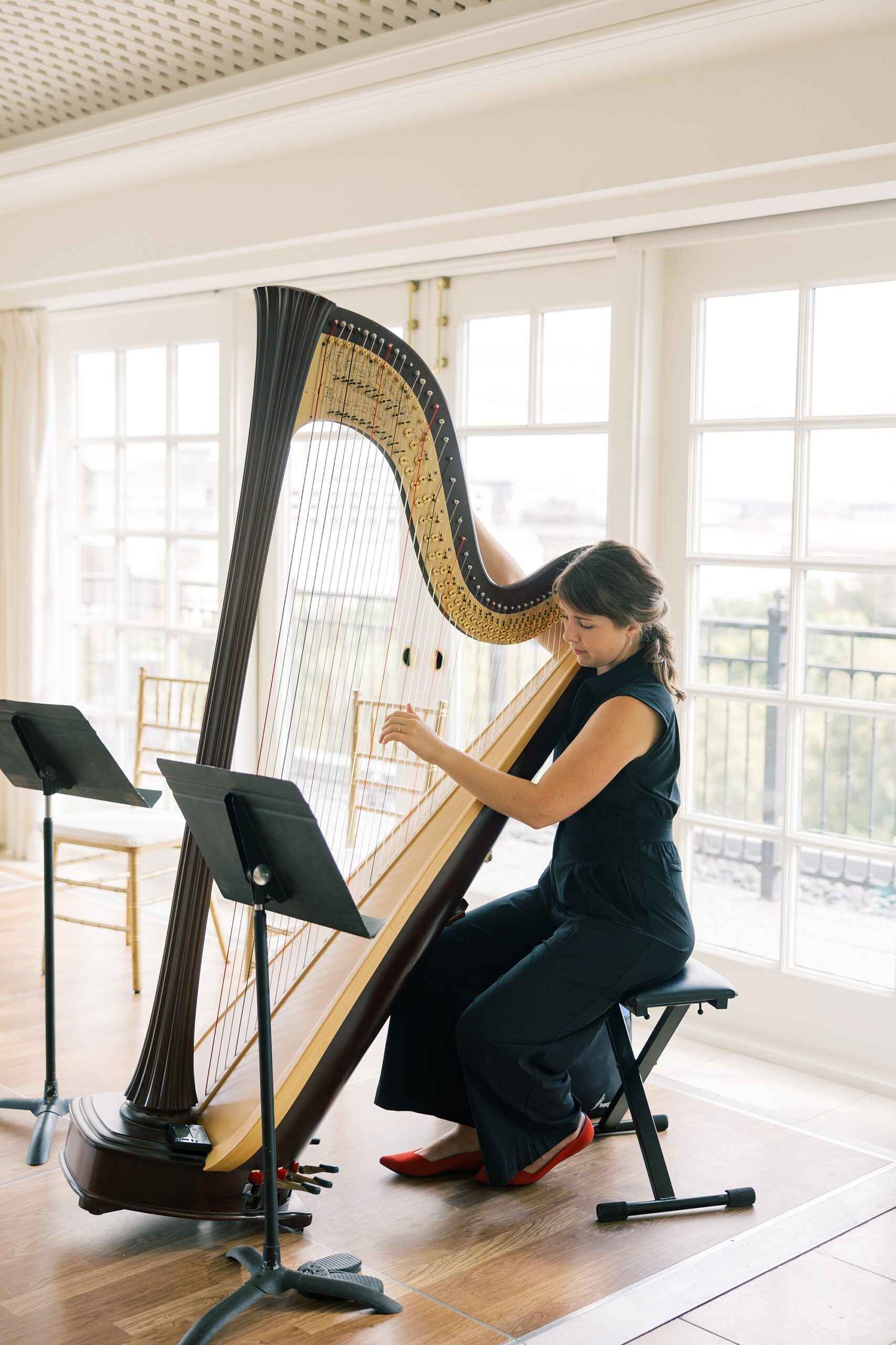 harpist performs during the Hay Adams Hotel wedding ceremony in Washington DC