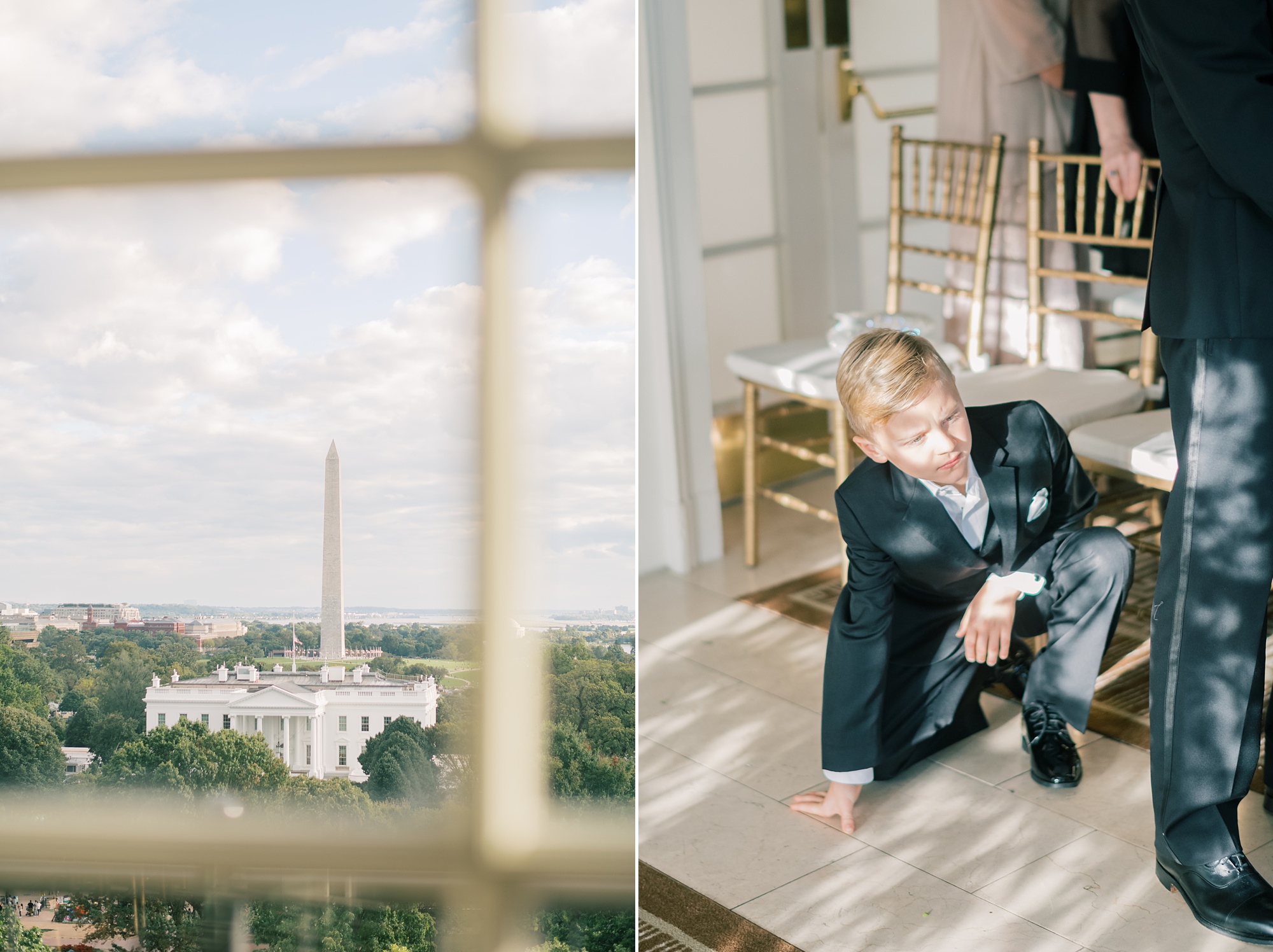 boy plays on floor waiting for ceremony inside the Hay Adams Hotel