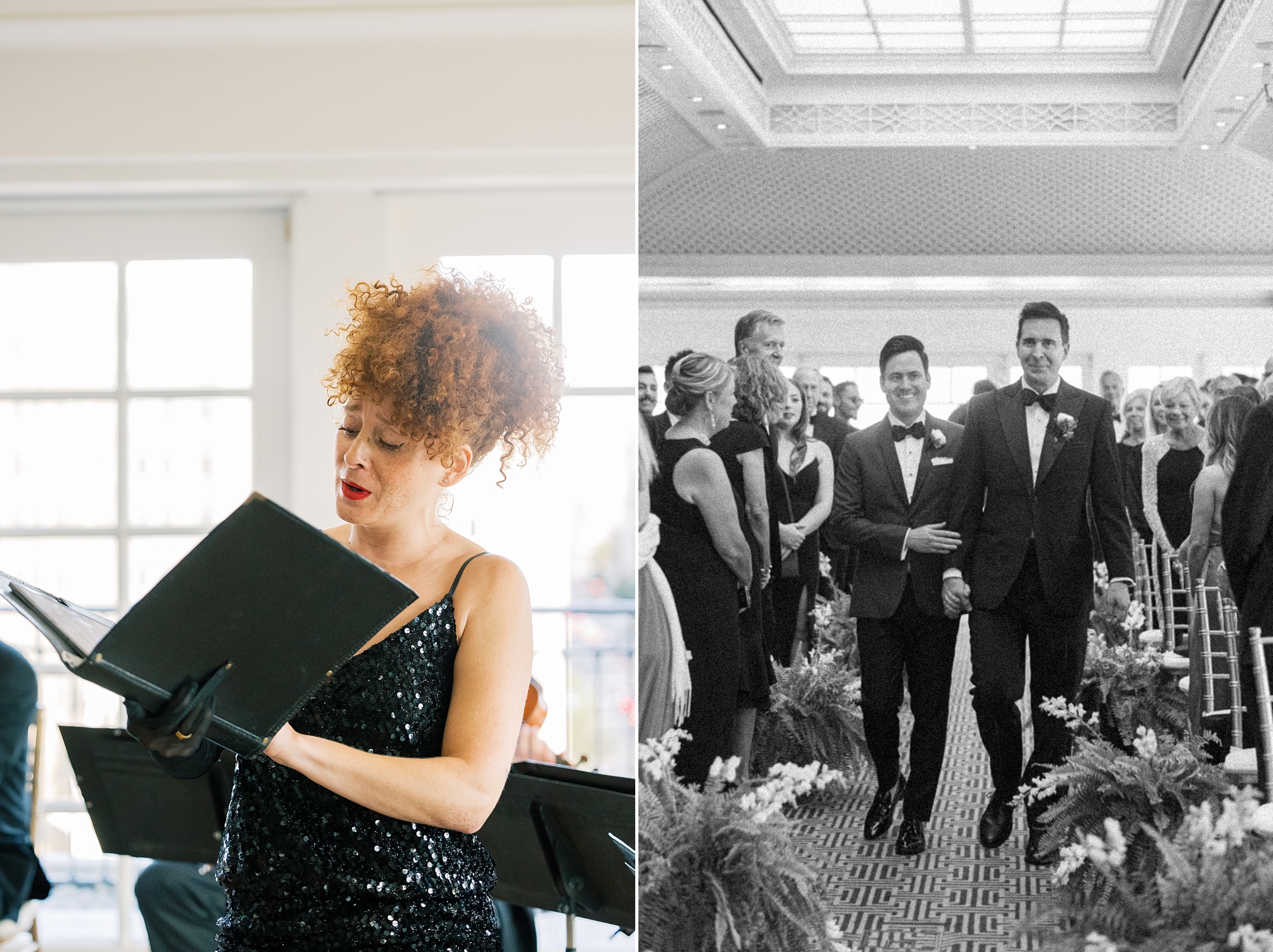 singer performs as grooms enter ceremony at the Hay Adams Hotel