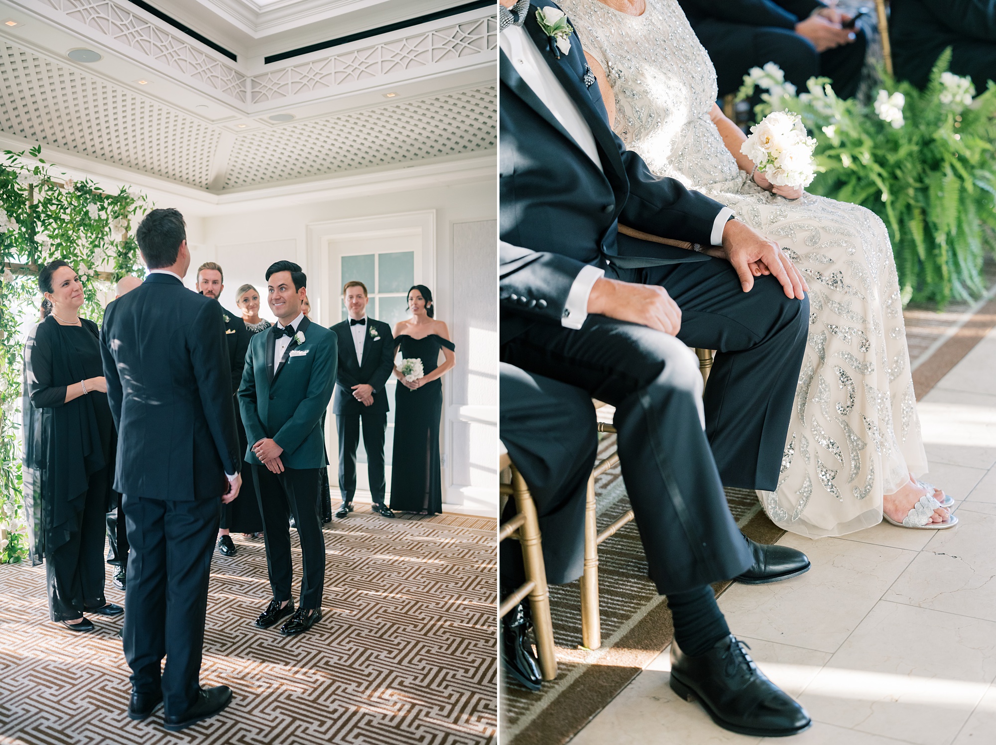 grooms stand together during vows throughout ceremony at the Hay Adams Hotel