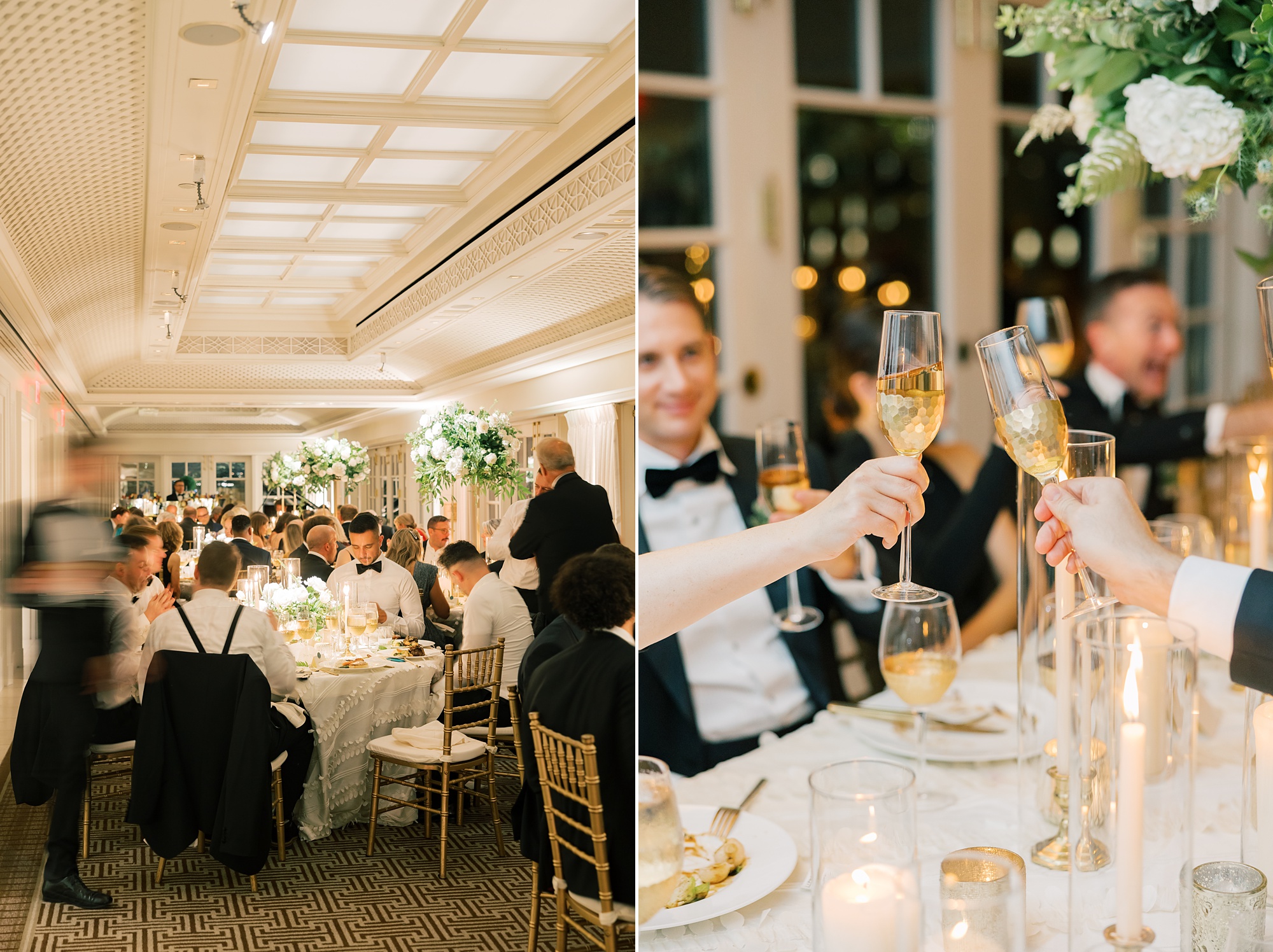 guests toast wine glasses during reception at the Hay Adams Hotel