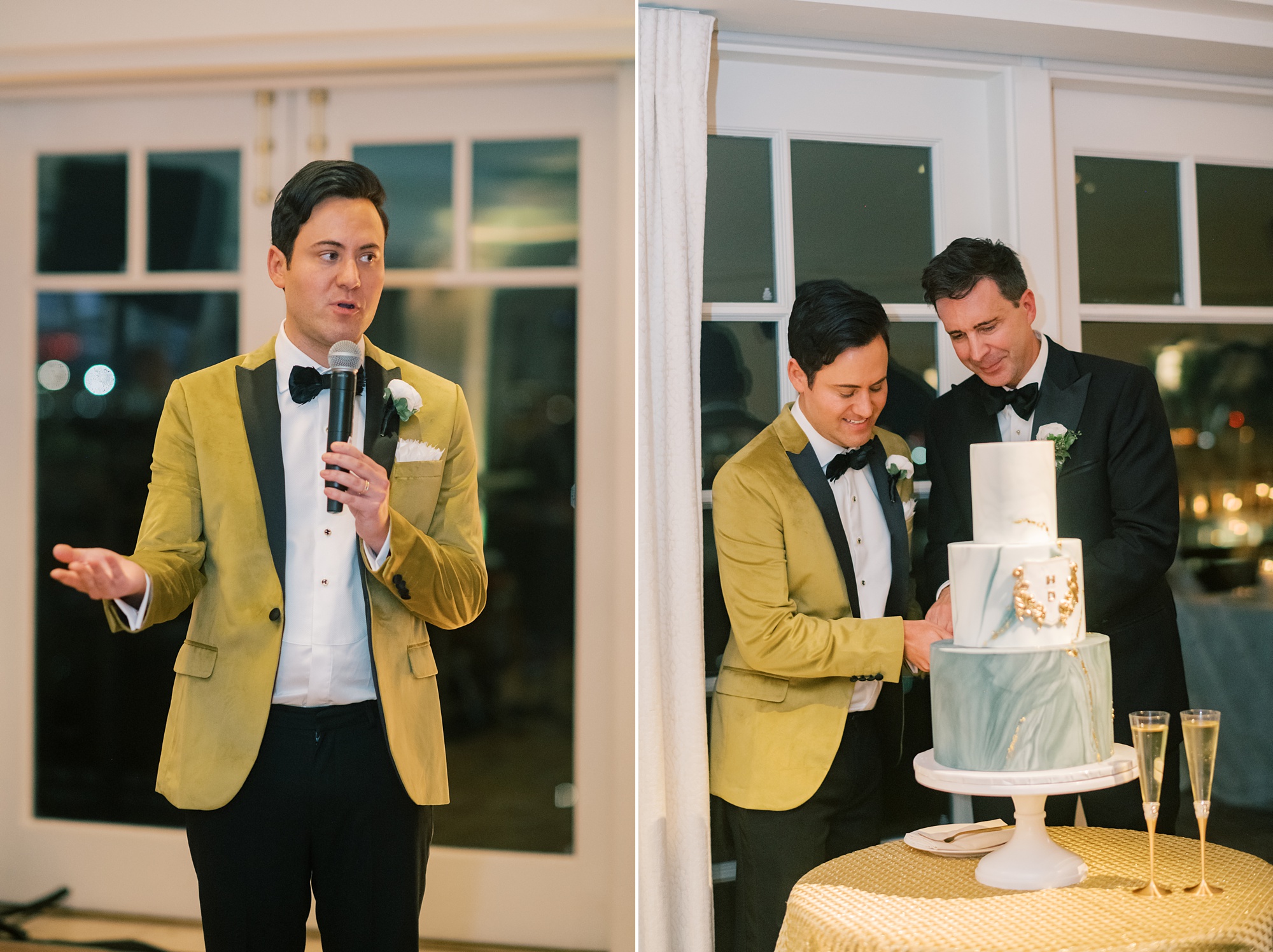 groom gives speech and cuts wedding cake during the Hay Adams Hotel celebration 