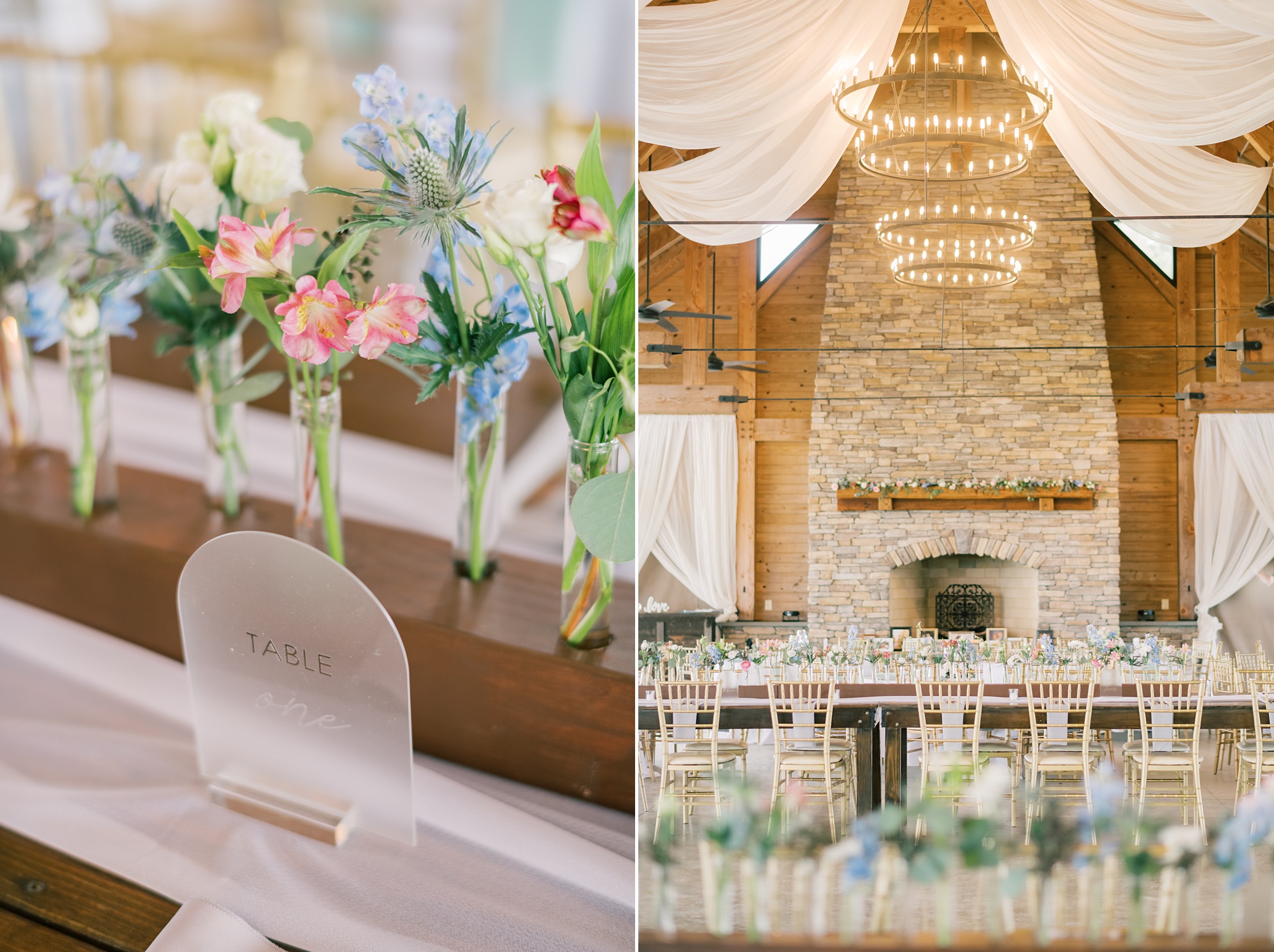 summer wedding reception with pastel flowers at the Pavilion at Weatherly