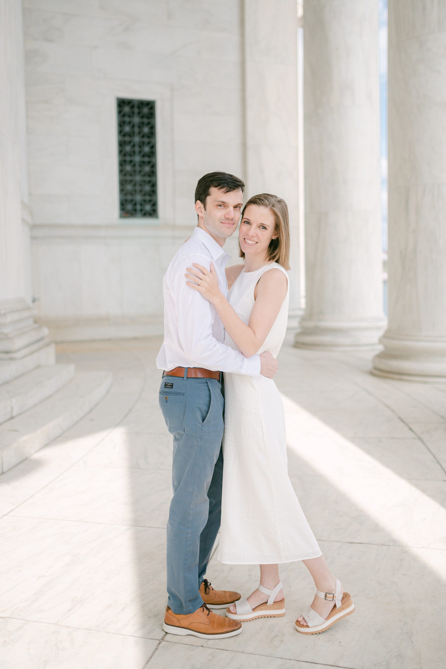 engaged couple leans heads together during DC engagement session