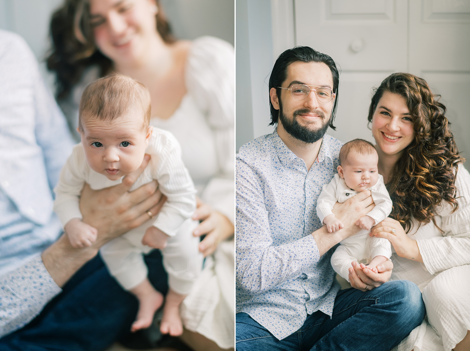 parents play with 8 week old baby girl during MD lifestyle newborn portraits