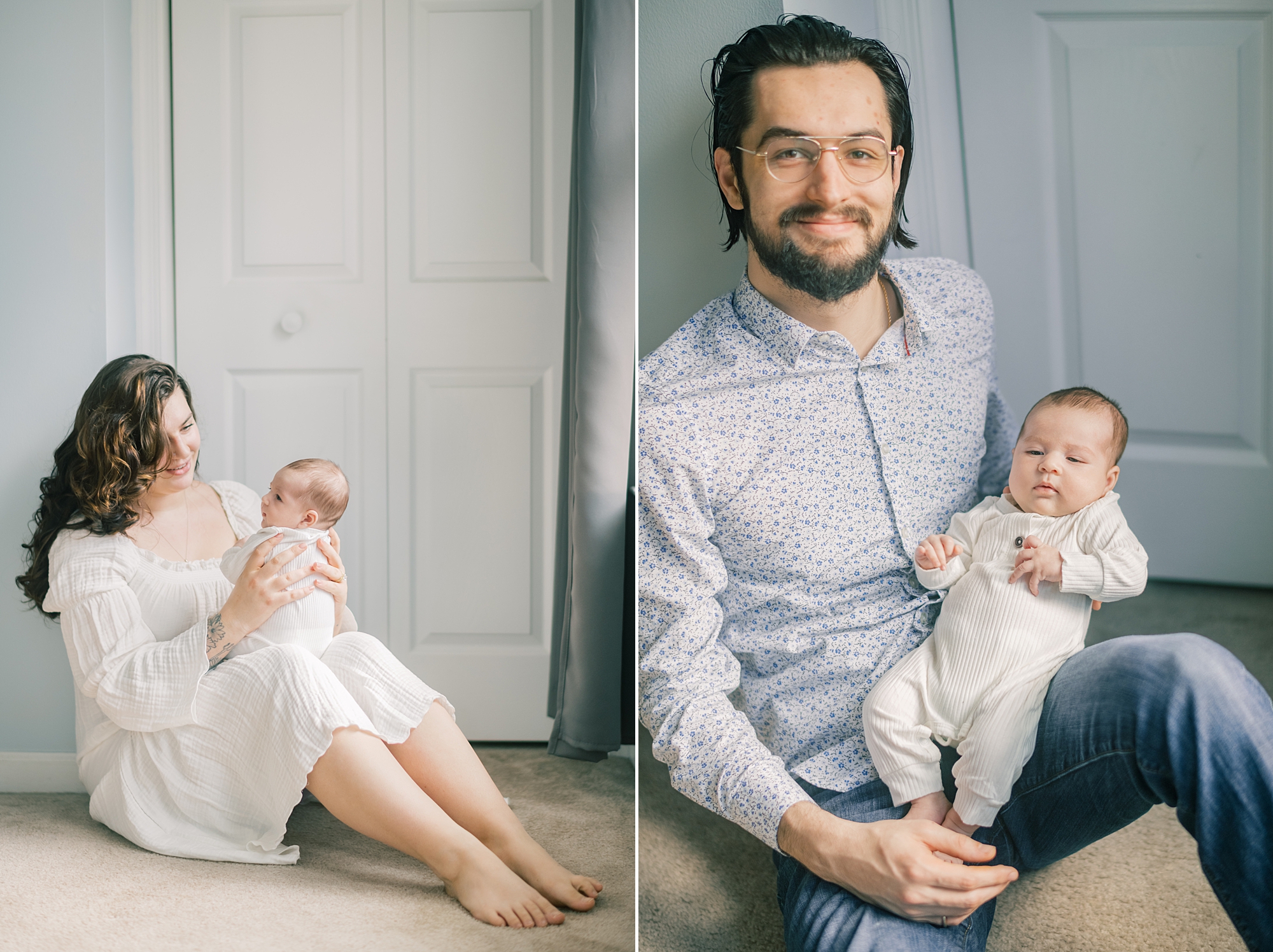 parents hold baby girl during MD lifestyle newborn portraits
