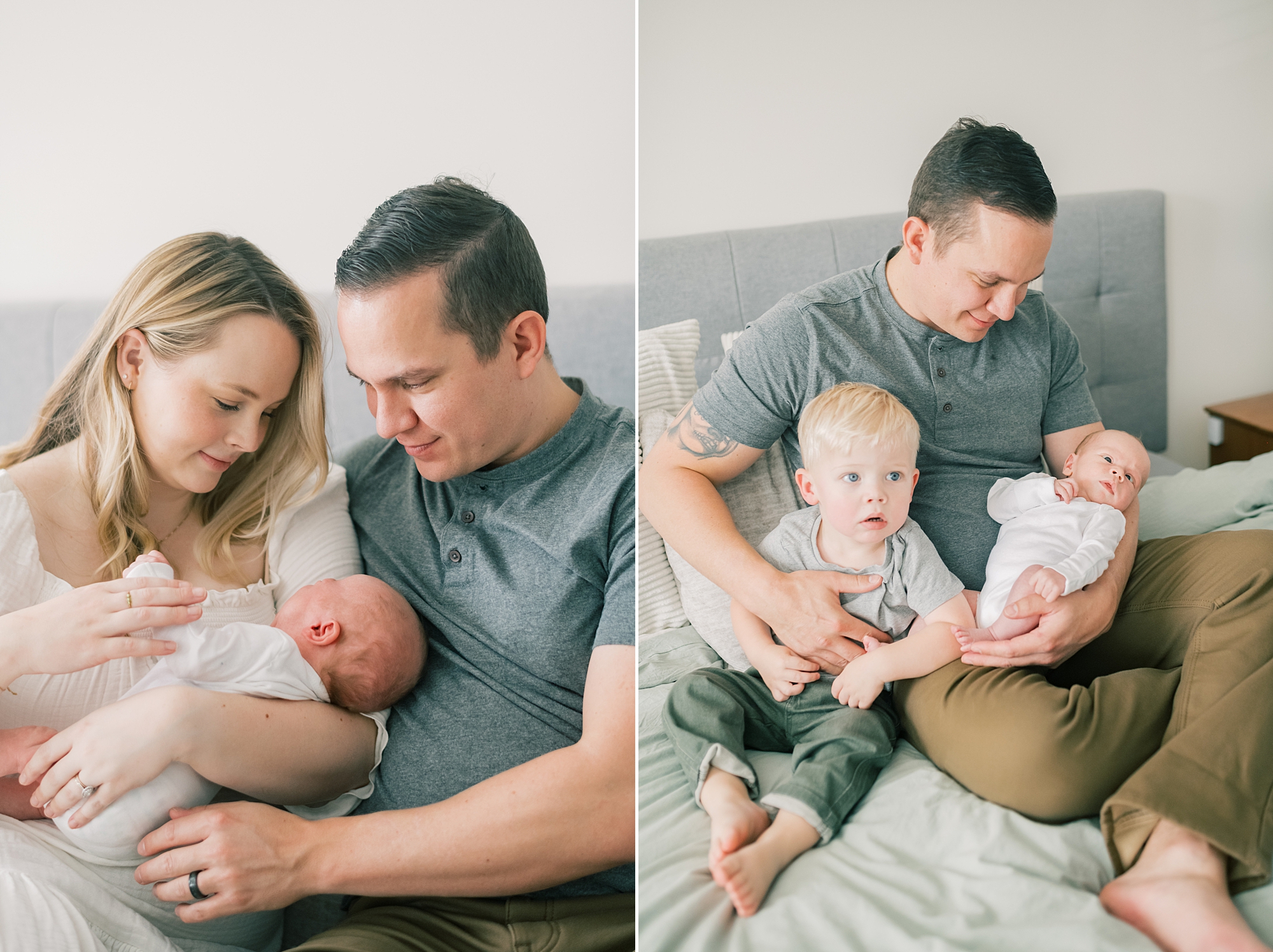 dad holds sons during in-home newborn portraits