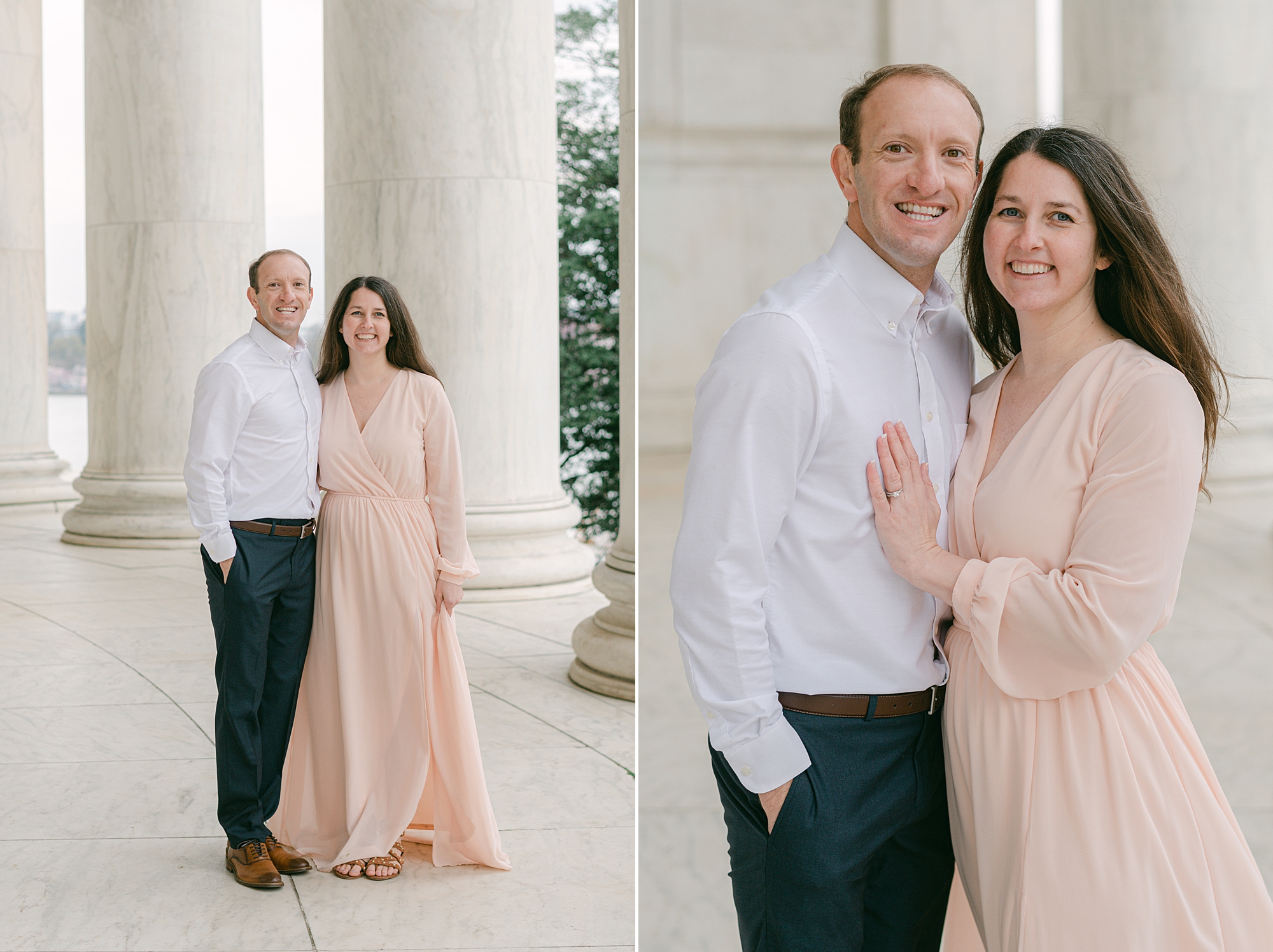 mom and dad hug inside Jefferson Memorial during DC family photos