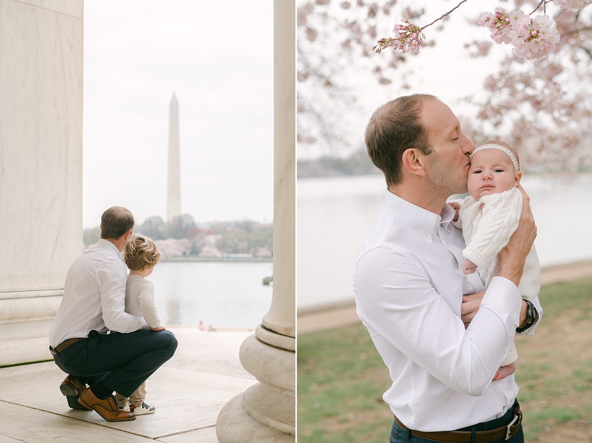 man kisses newborn daughter inside the Jefferson Memorial 