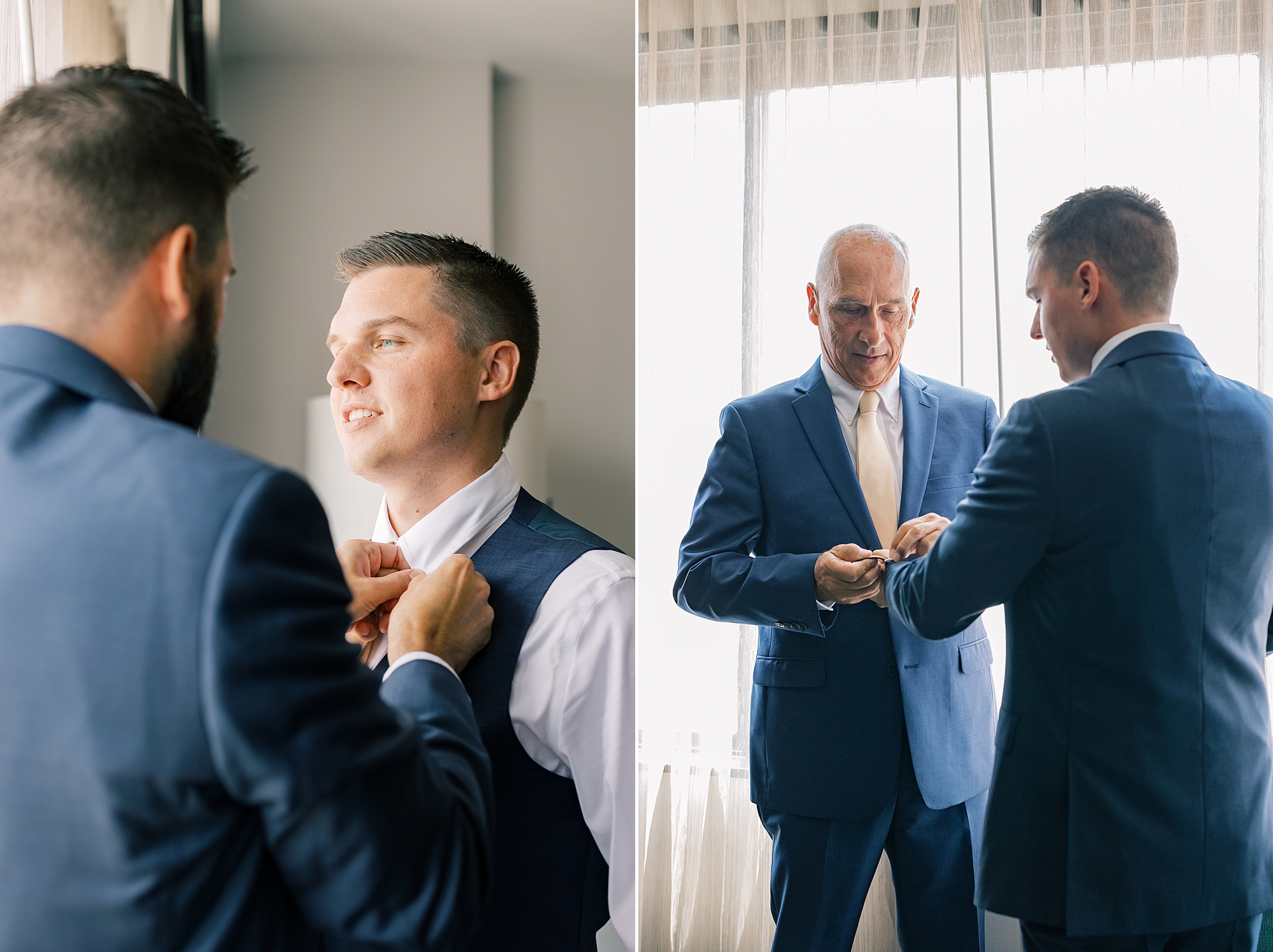 groom prepares with dad for DC wedding day