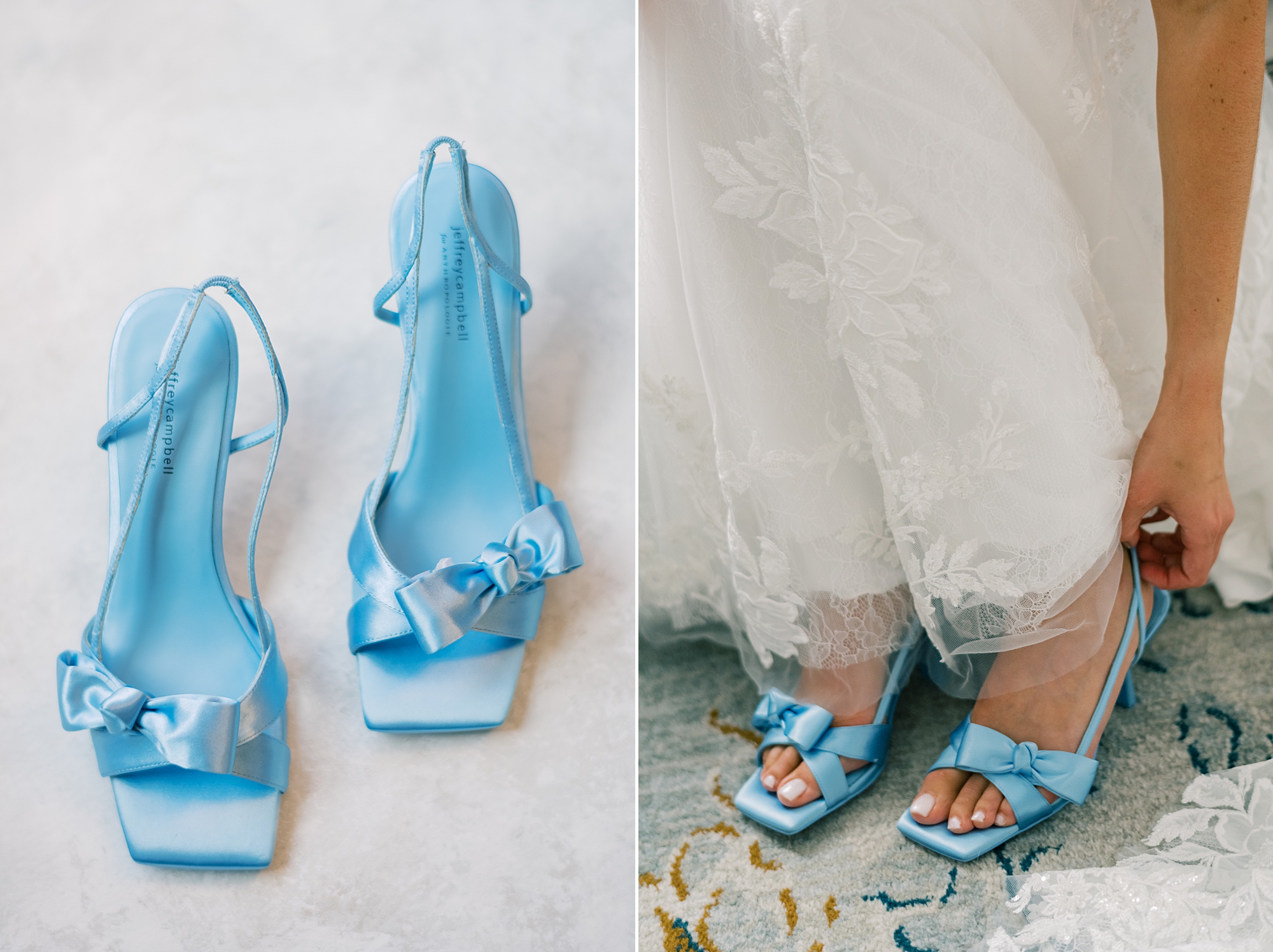 bride's blue shoes for DC wedding day at Potomac View Terrace