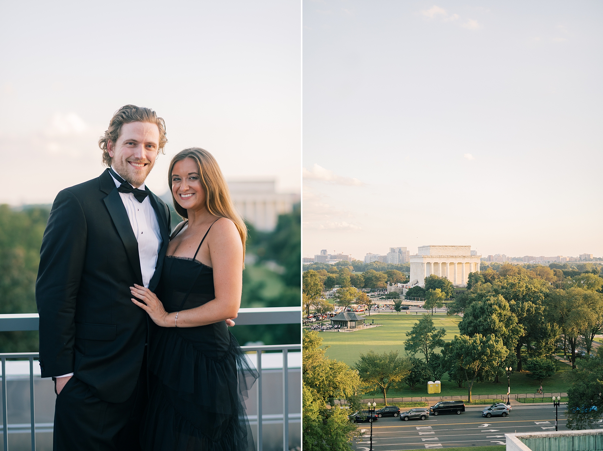 guests pose on balcony of Potomac View Terrace overlooking Washington DC