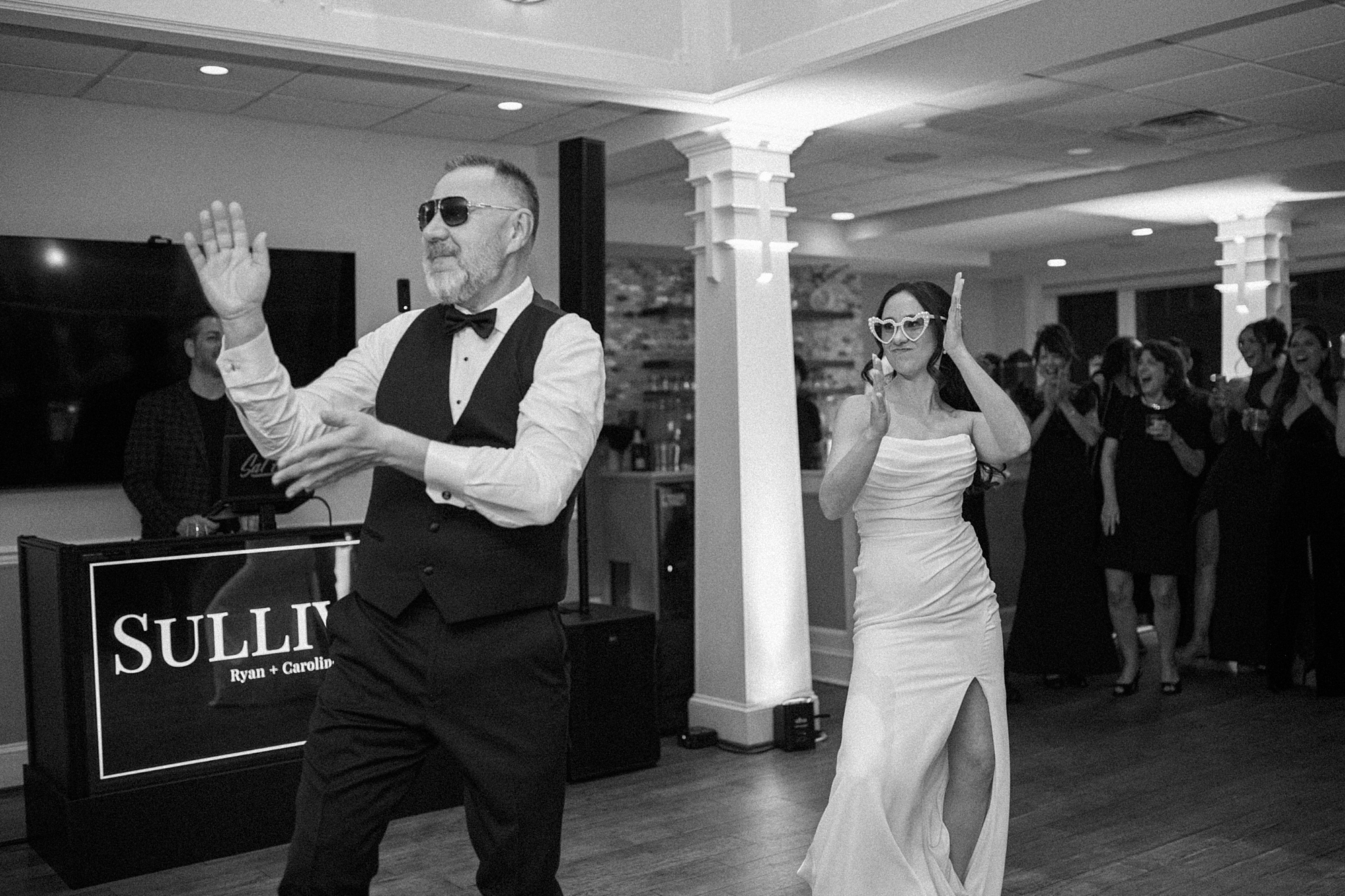 bride and dad dance together during Maryland wedding reception 