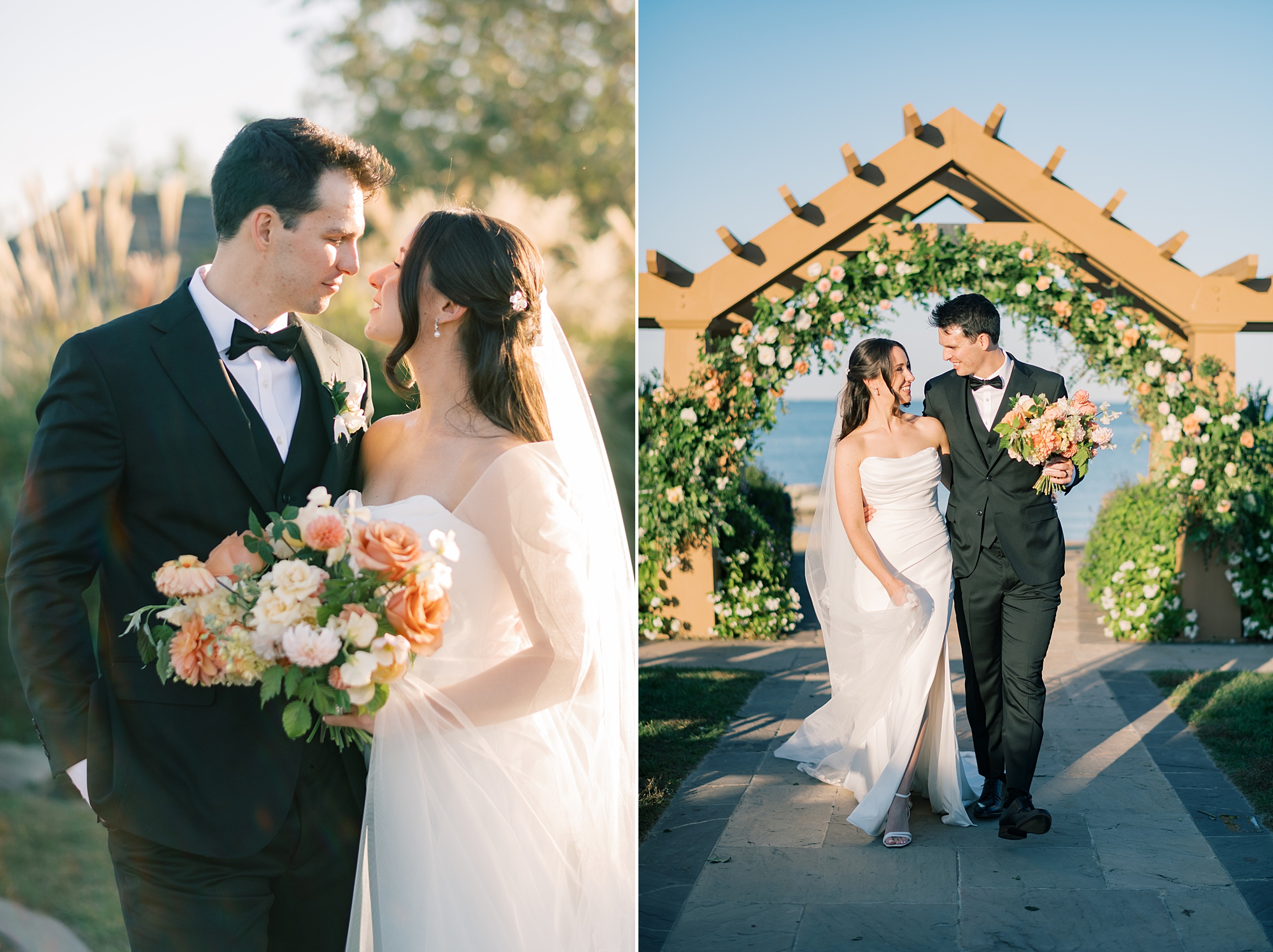 bride and groom walk away from wooden alter at Herrington on the Bay