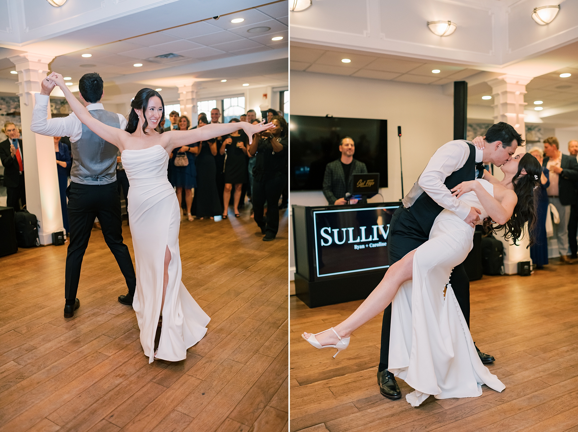 bride and groom dance during North Beach MD wedding reception