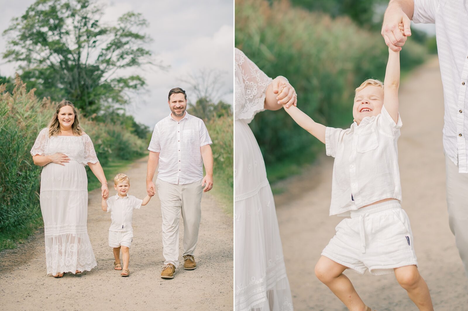 couple swings toddler during maternity session in Annapolis Maryland