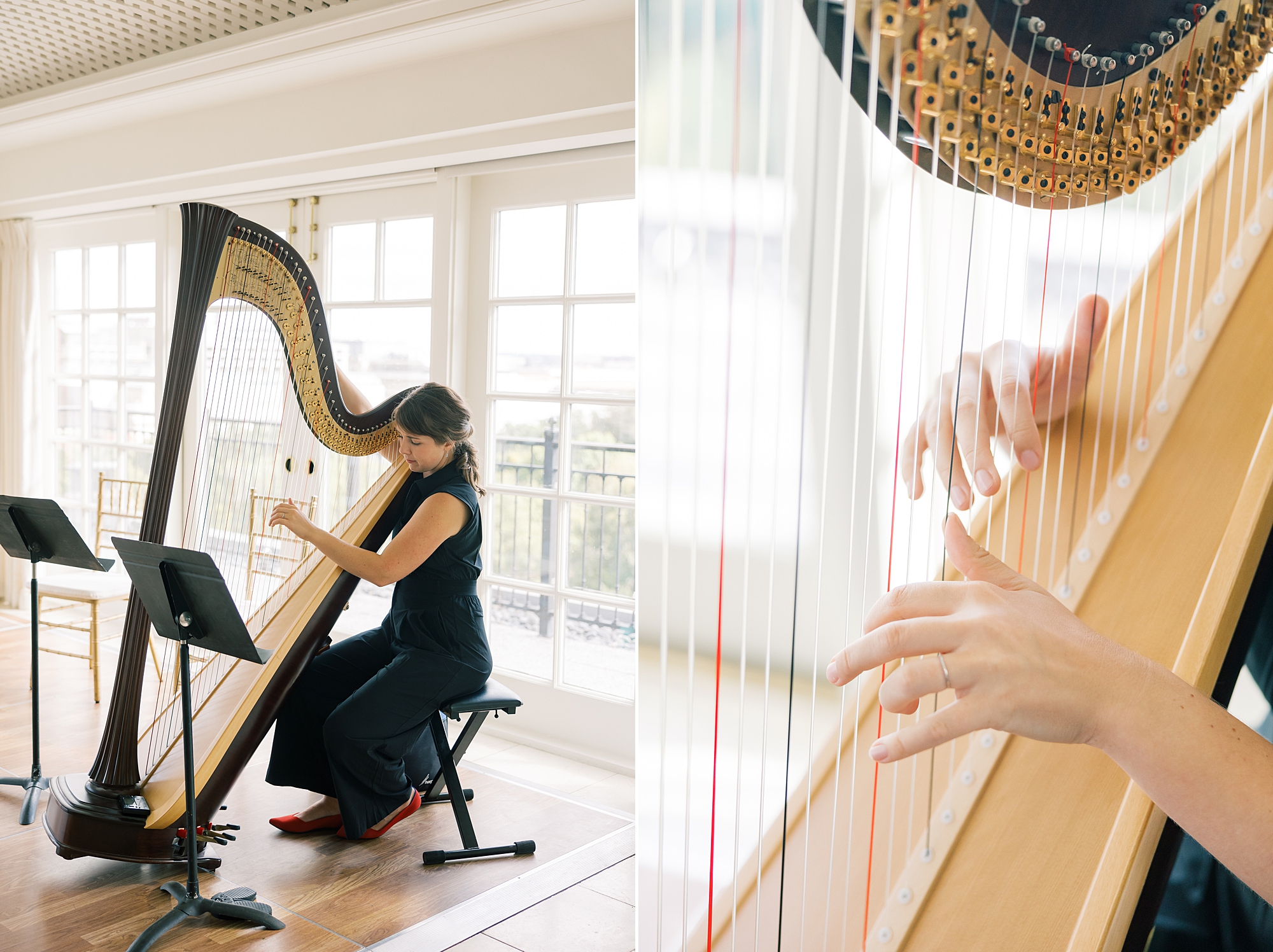 harpist performs during DC wedding