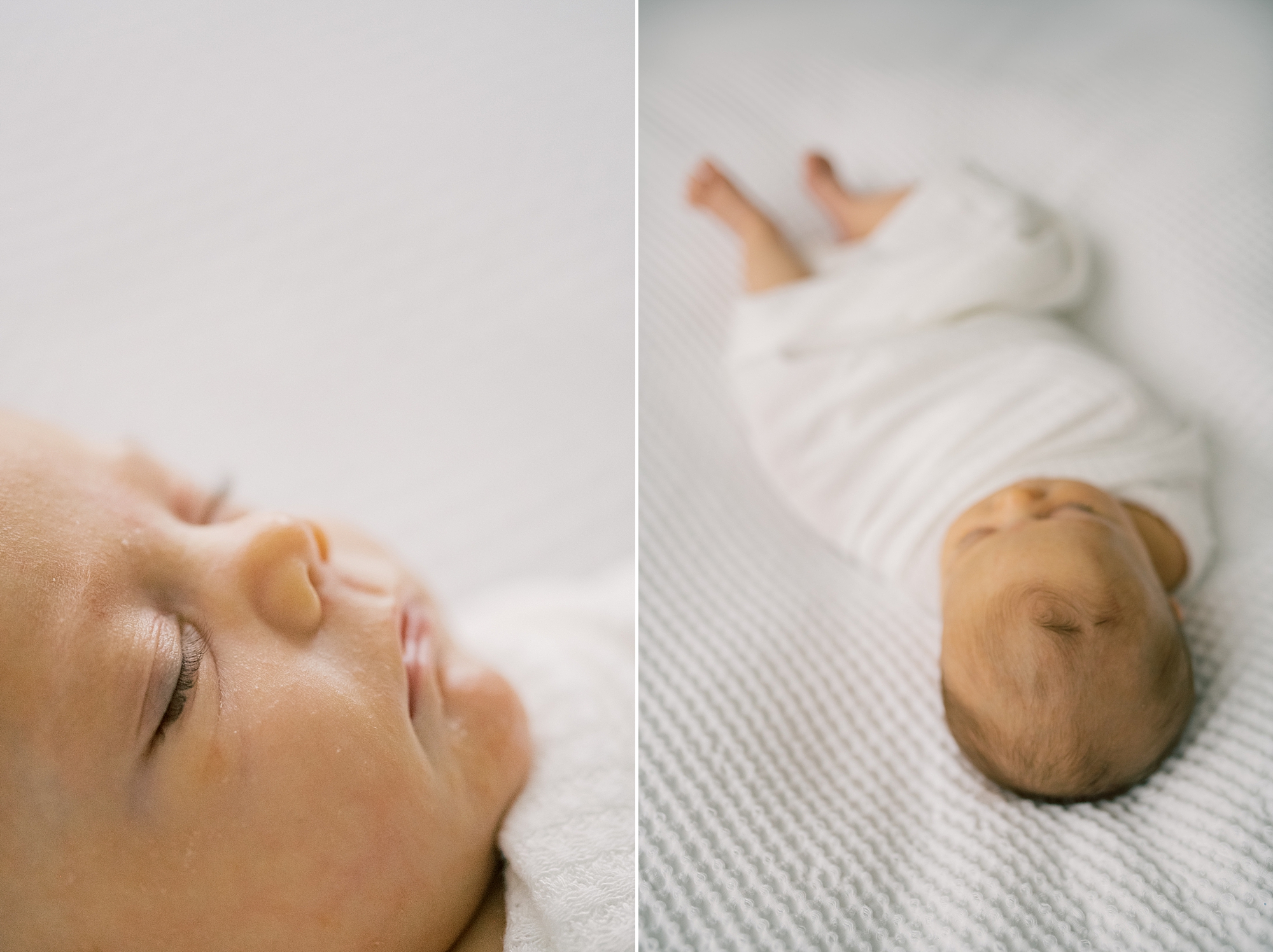 close up of baby girl's face during studio newborn photos