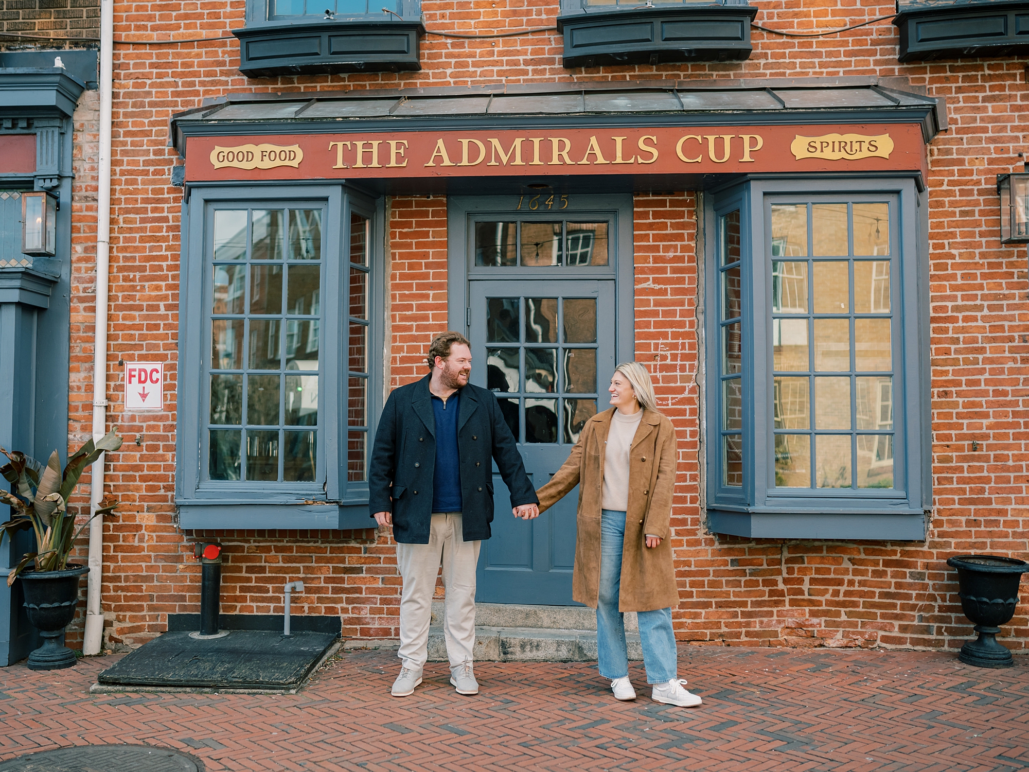 chilly winter Baltimore engagement session in Fells Point neighborhood 