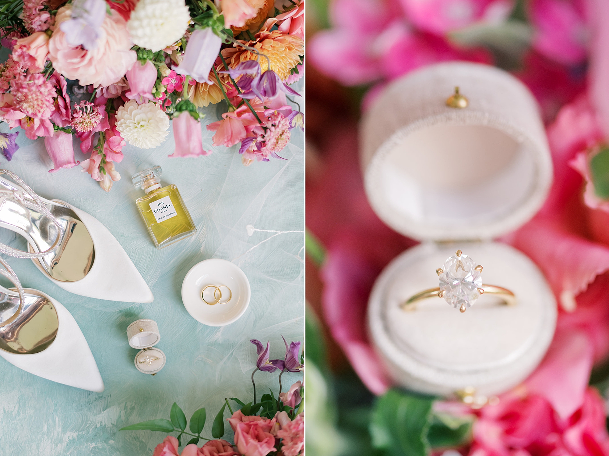 shoes, flowers, and jewelry for bold wedding day
