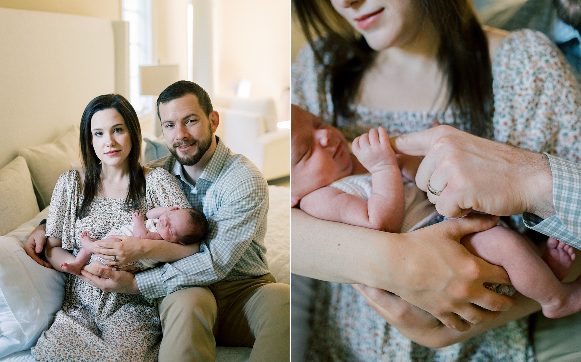parents snuggle with daughter during newborn session at home in Washington DC