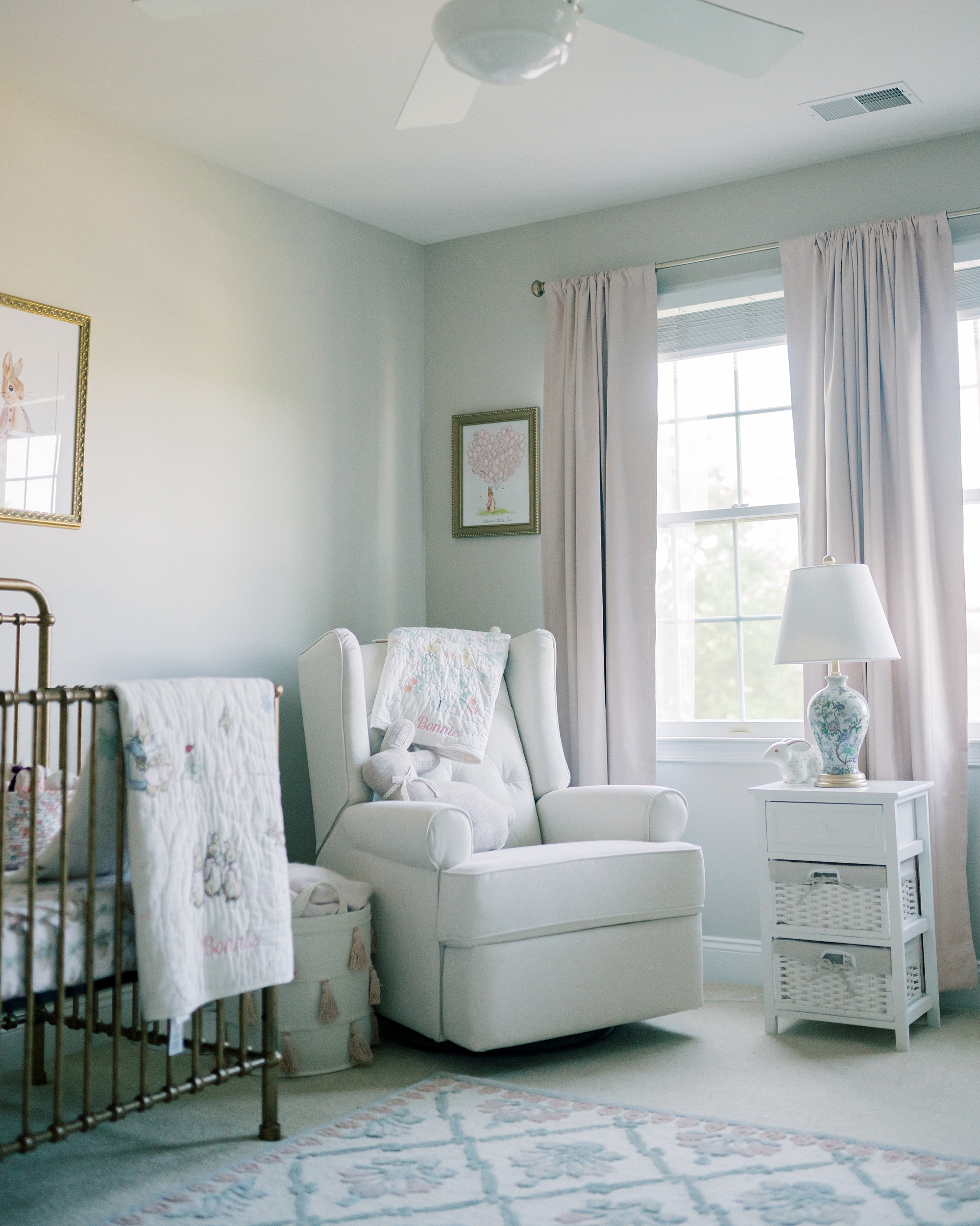 corner of nursery in Washington DC home with Peter rabbit theme