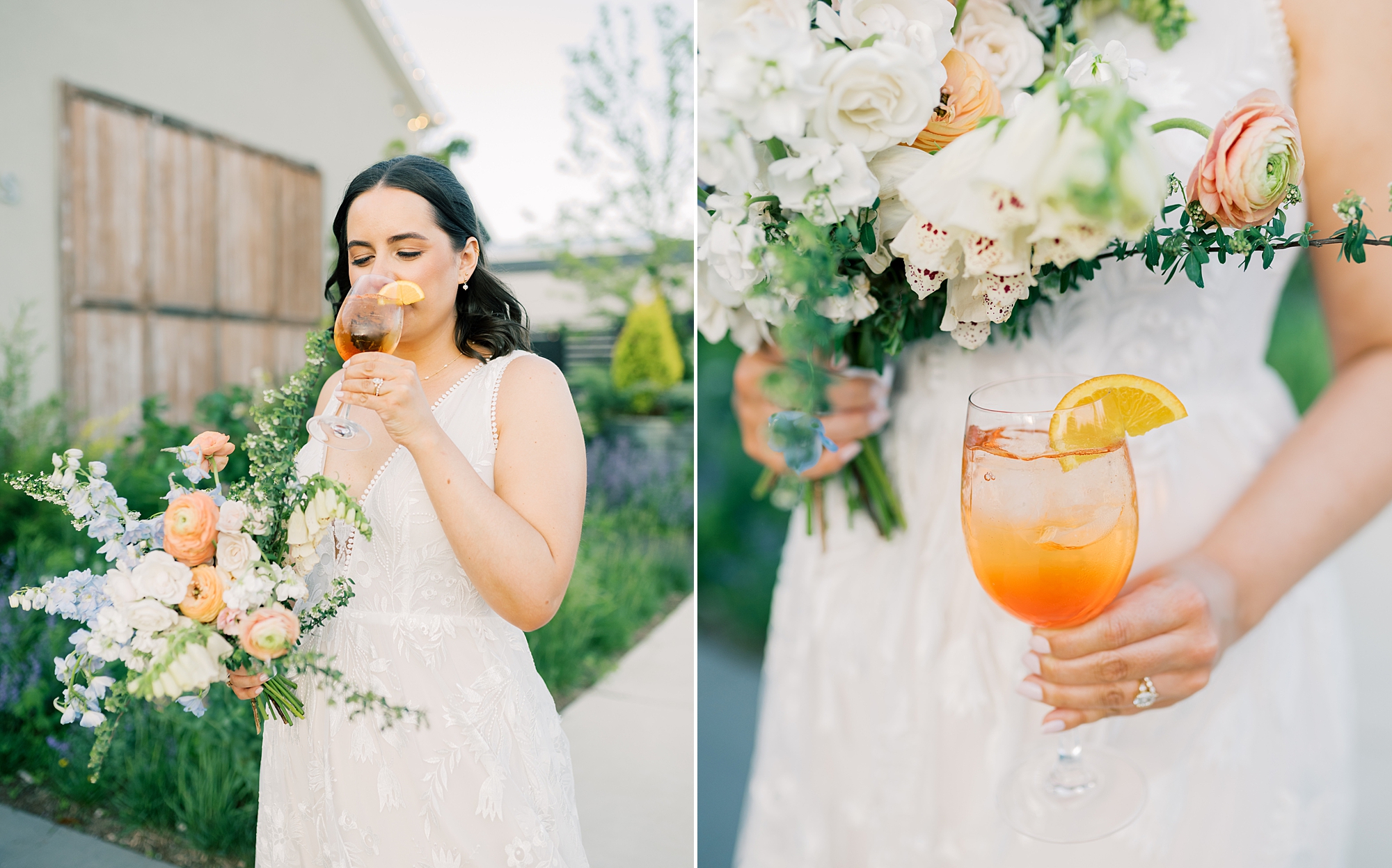 bride drinks signature cocktail during reception at Terrain Gardens