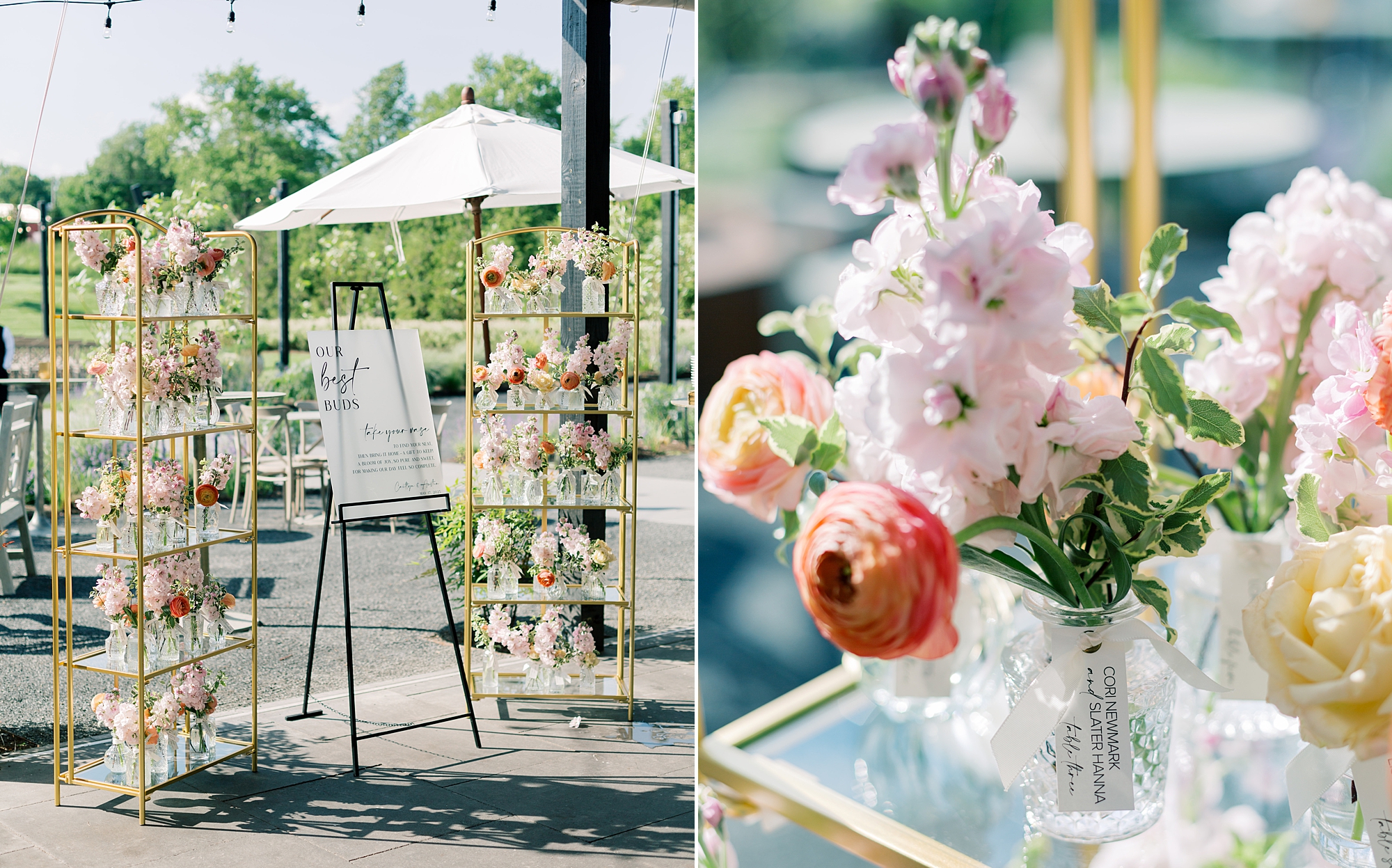 flower vase escort cards for spring wedding at Terrain Gardens