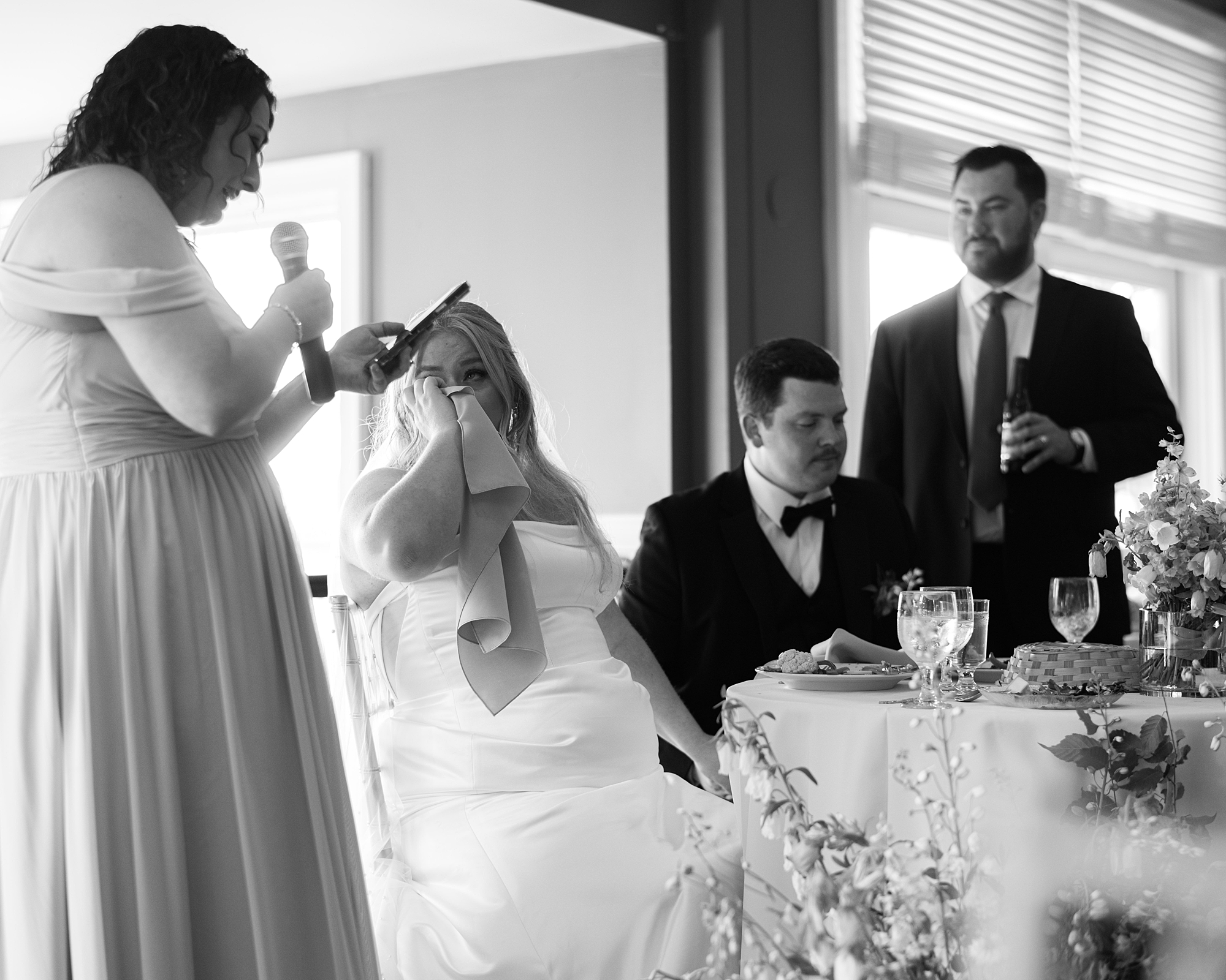 bridesmaid reads speech during reception in Maryland 