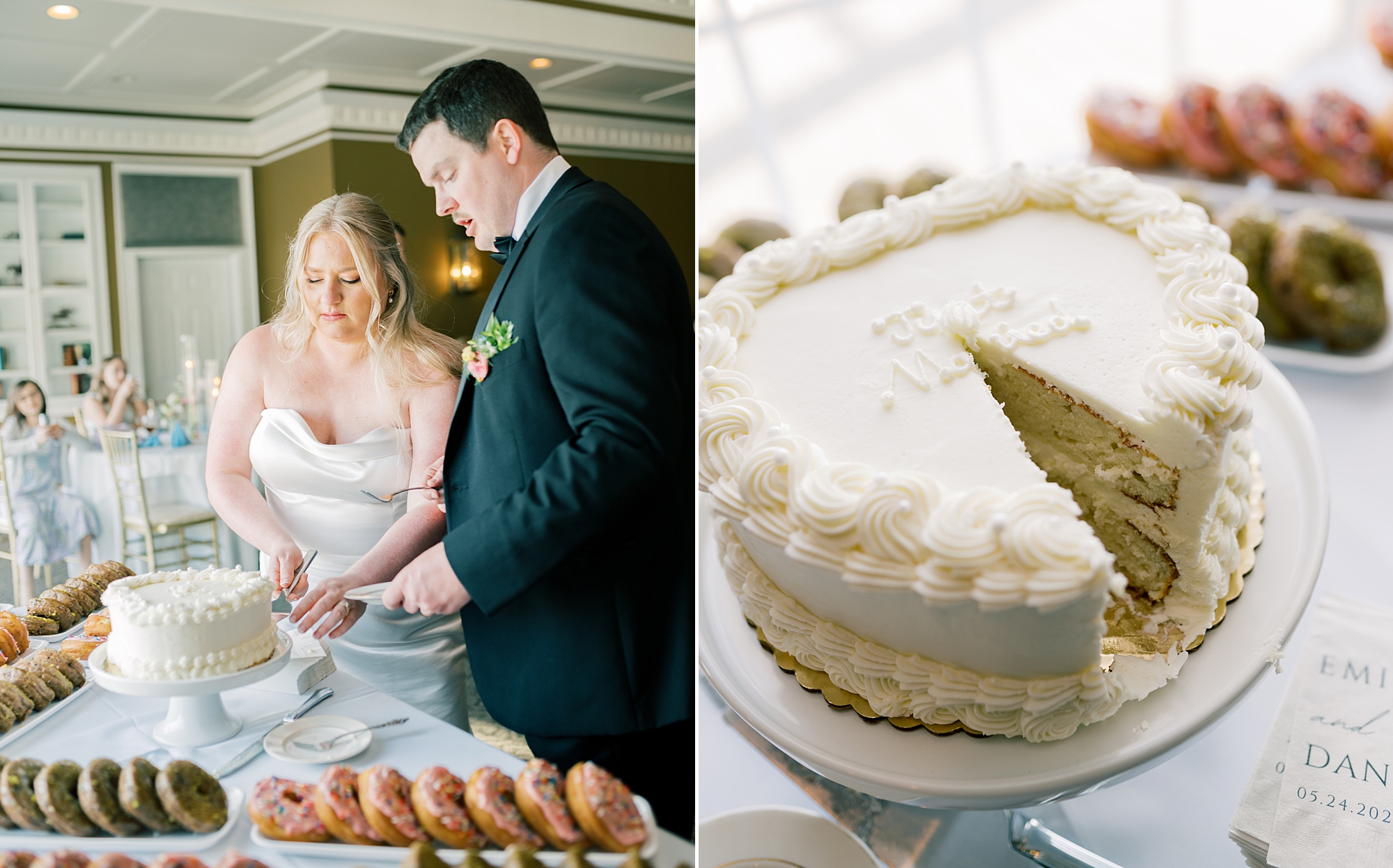 bride and groom cut vintage wedding cake 