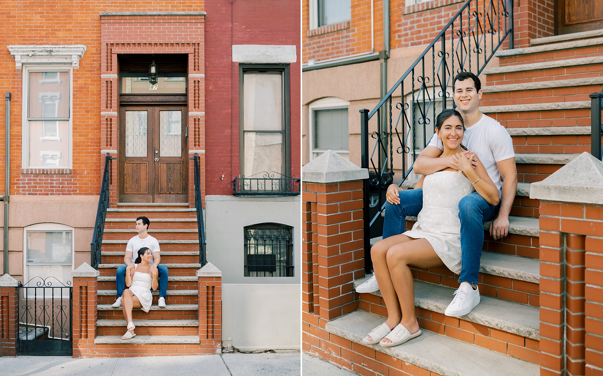 couple sits on steps of Brooklyn NY home