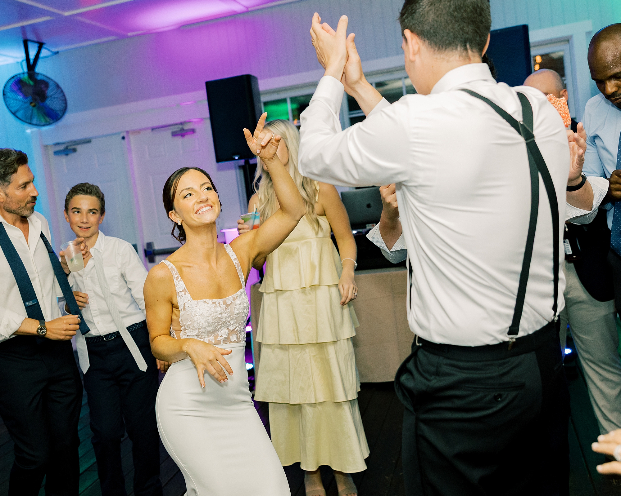bride and groom dance during wedding reception at Chesapeake Bay Beach Club
