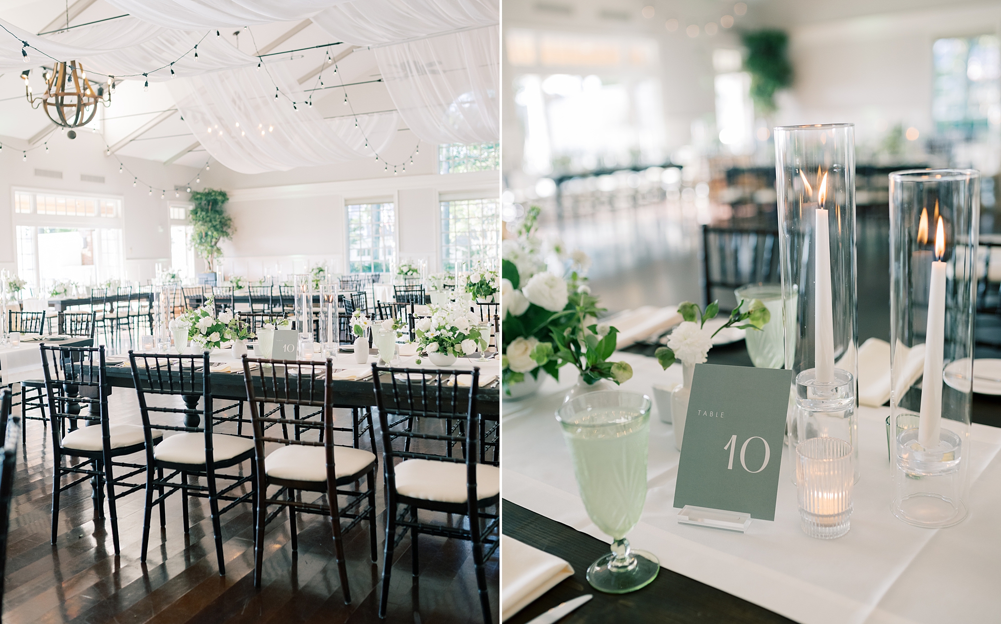 wedding reception at Chesapeake Bay Beach Club with green and white accents