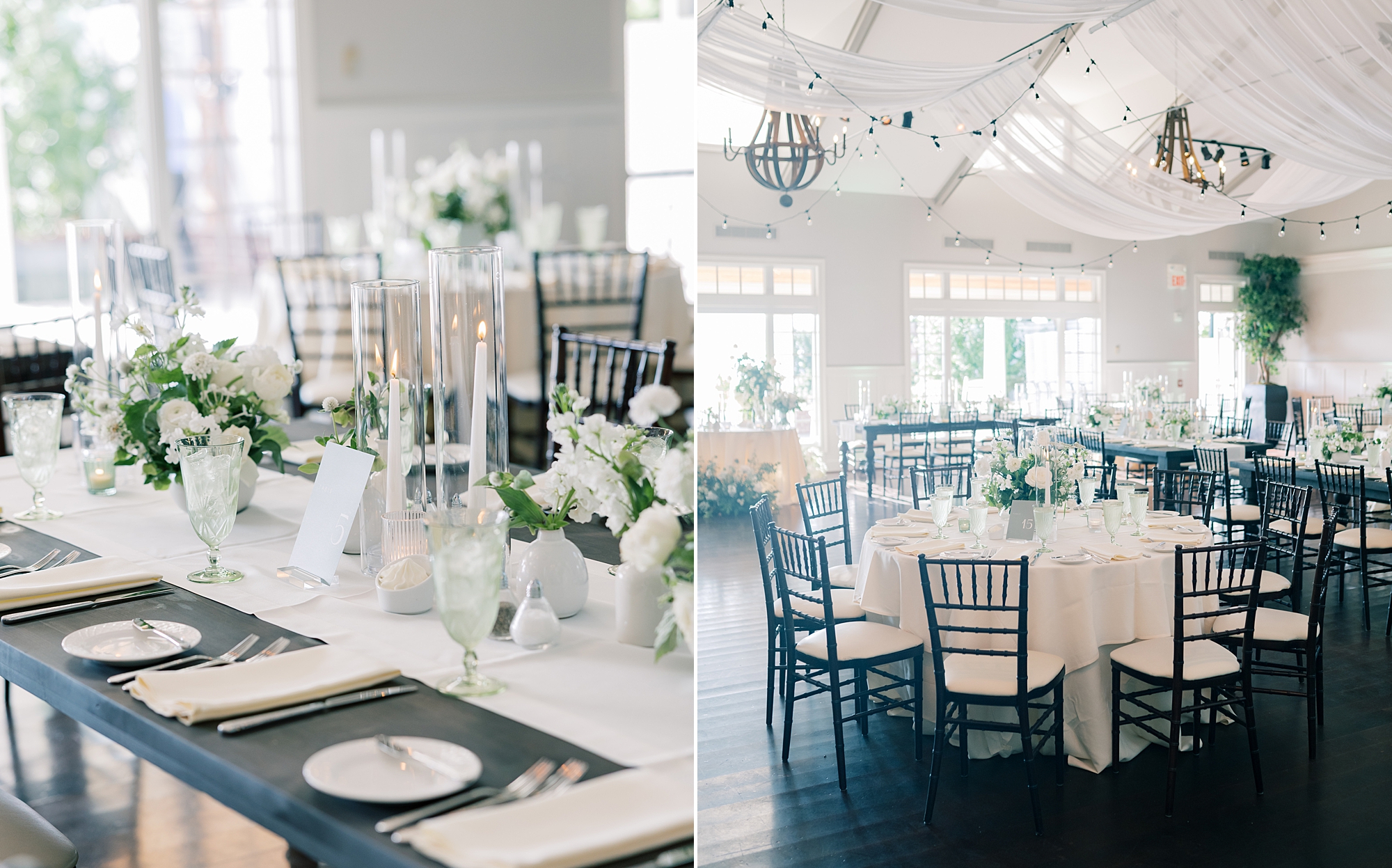 wedding reception at Chesapeake Bay Beach Club with white blue, and green details