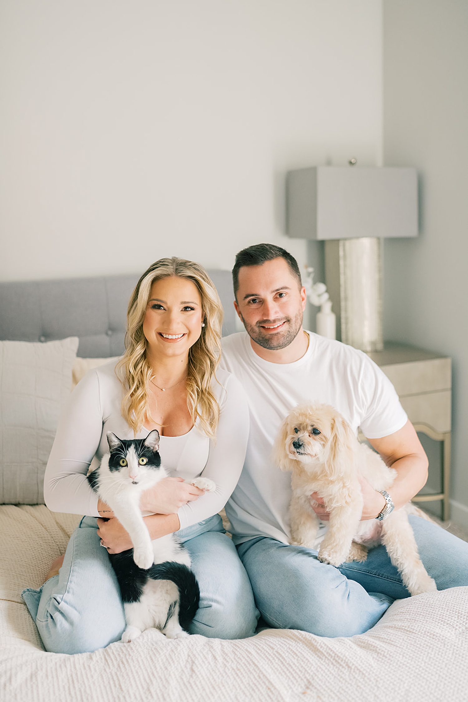 In-home engagement session with pets 