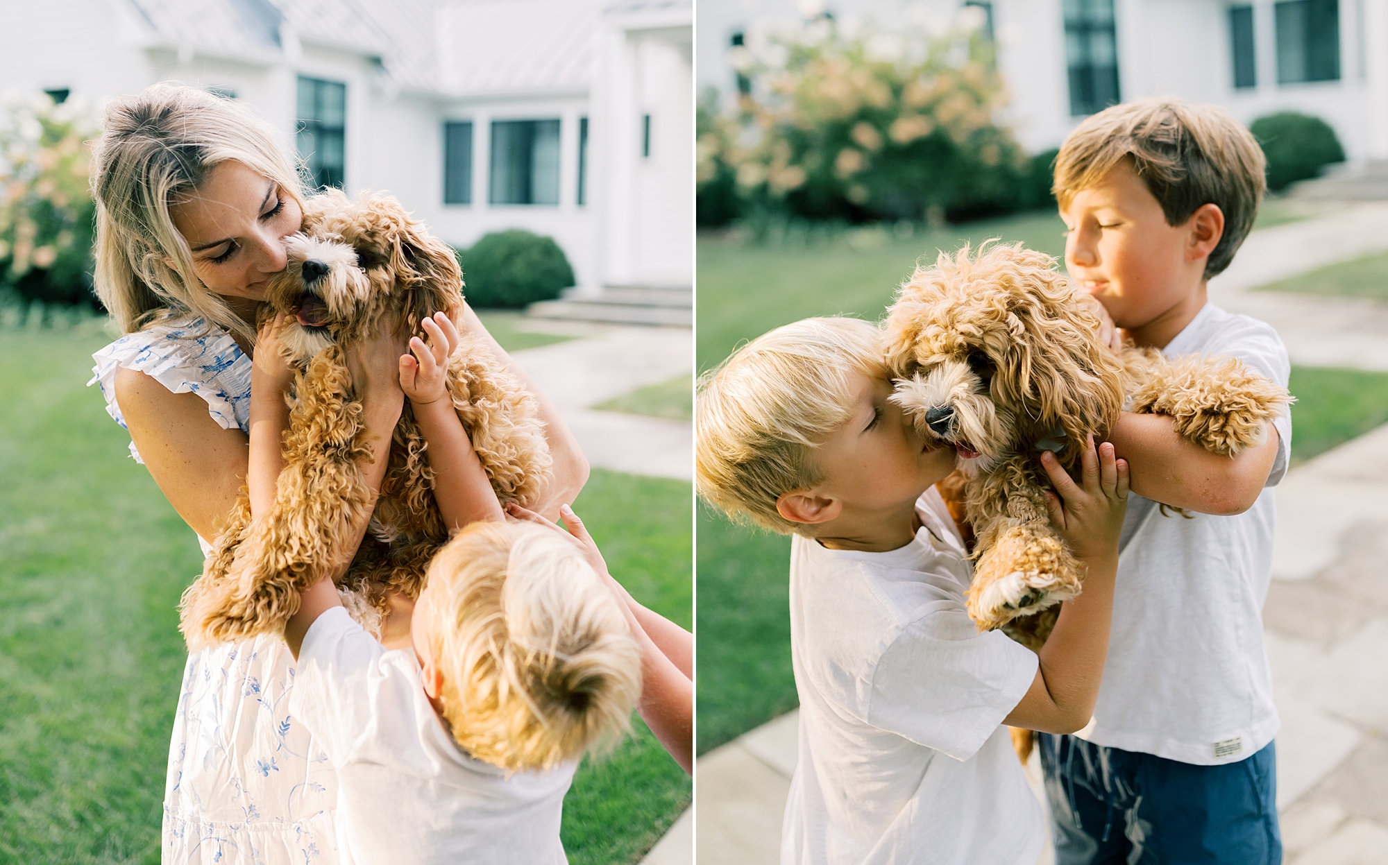 family holds their dog during relaxed summer family session