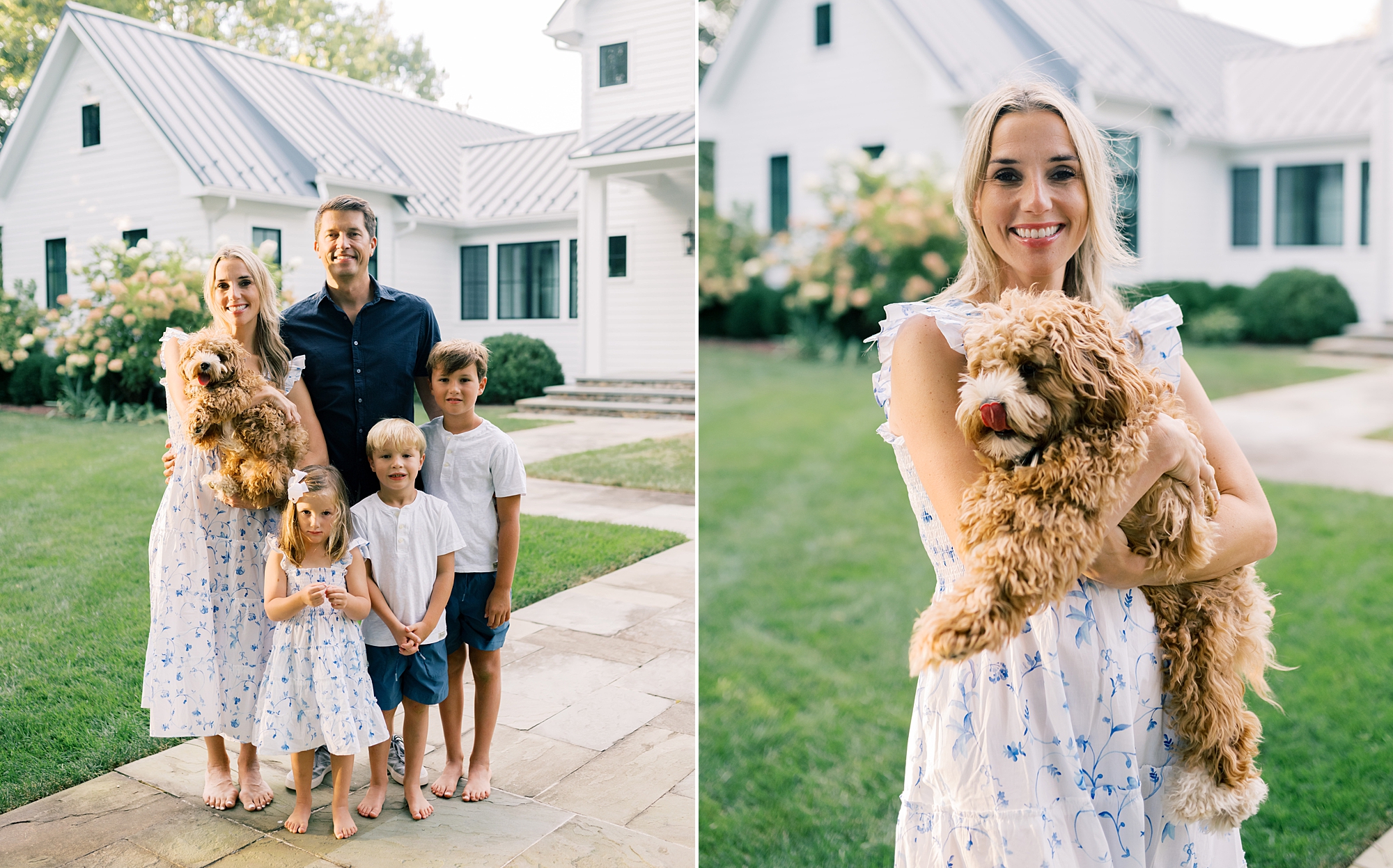 family of five holding their family dog