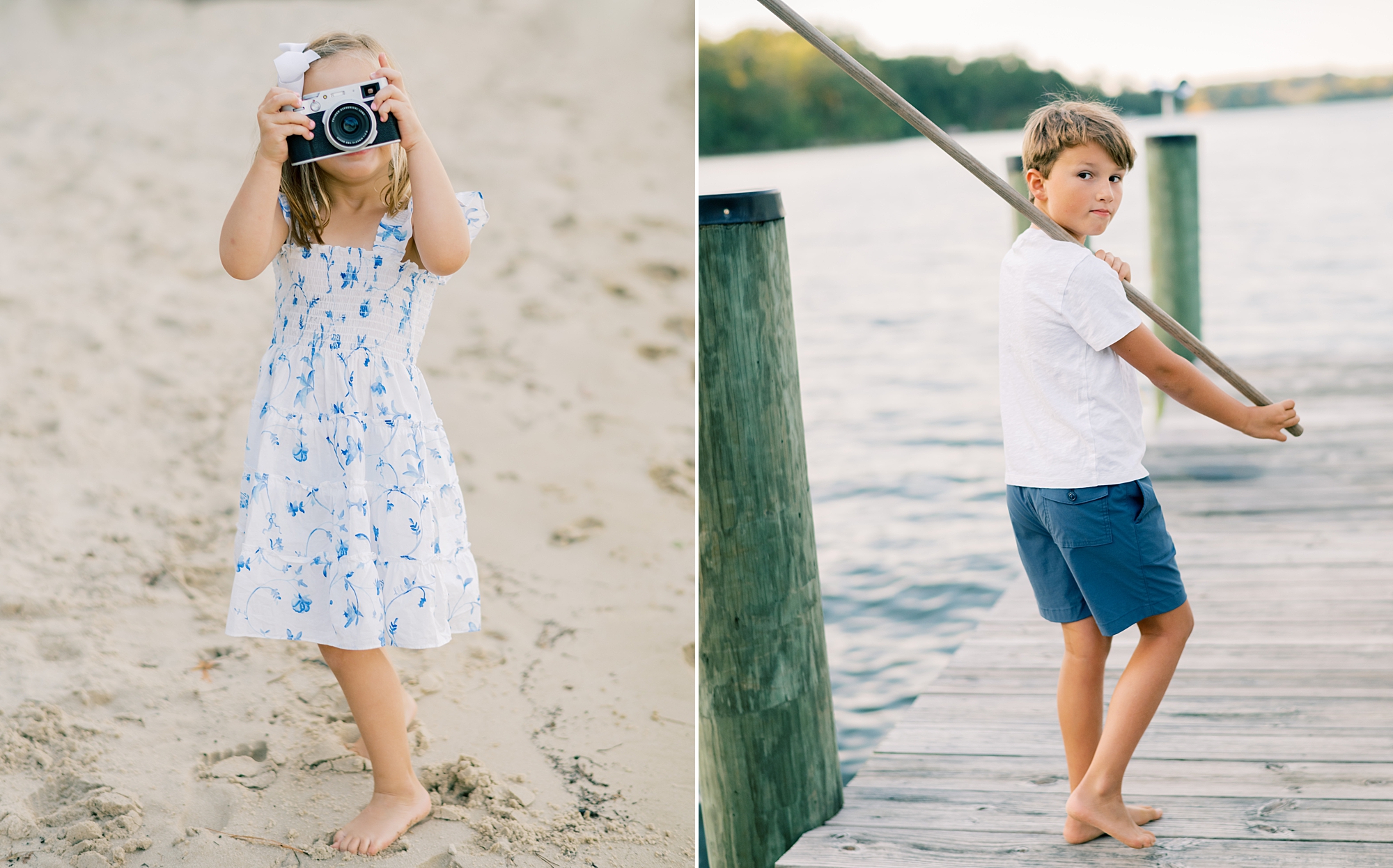candid portraits of kids playing by the water 