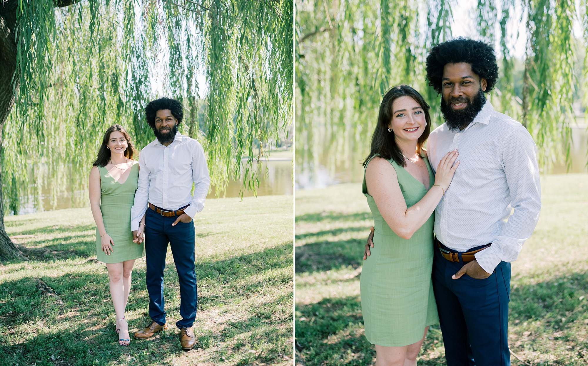 romantic engagement portraits under weeping willow