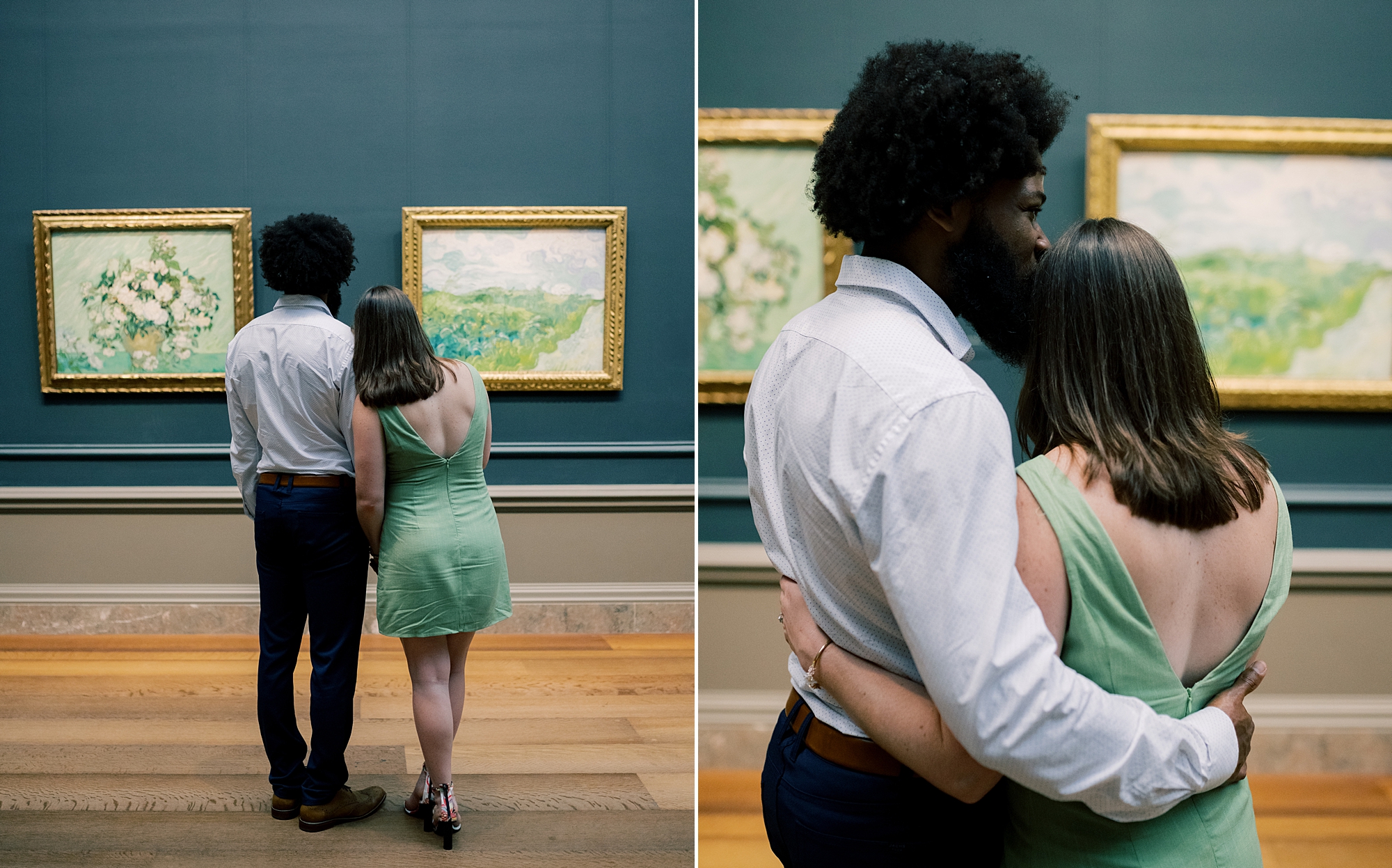 Couple enjoying the art during National Gallery of Art Engagement Session