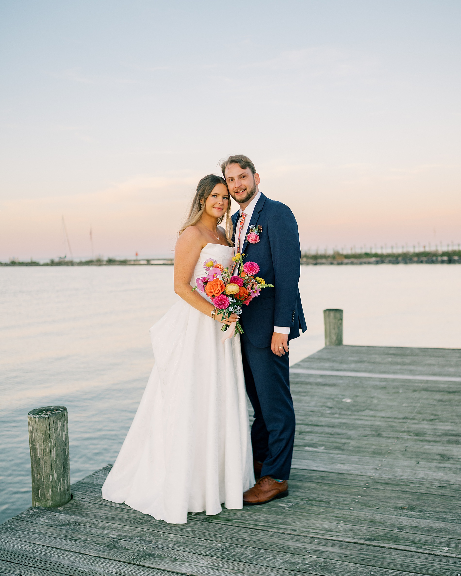 sunset wedding portraits by the water