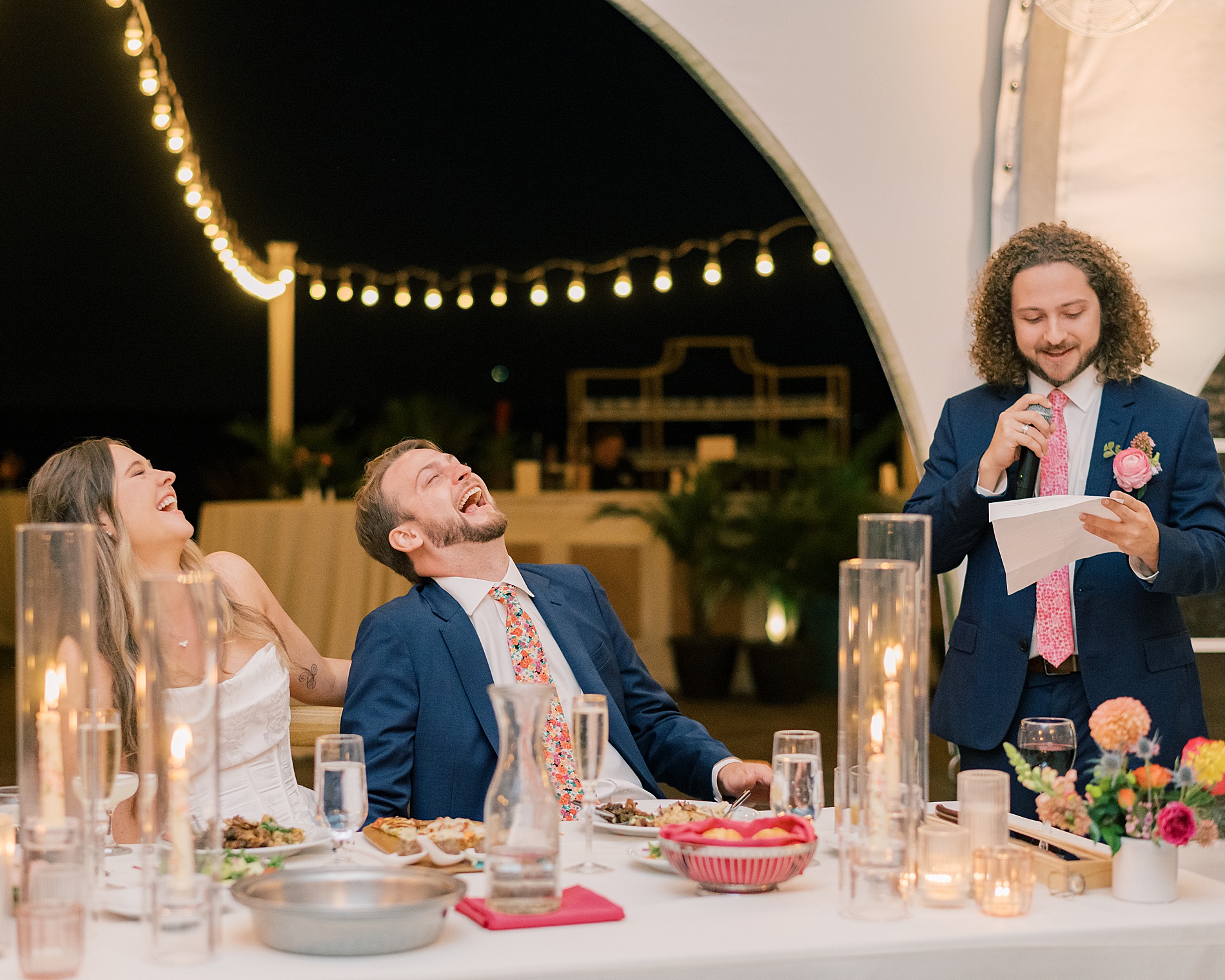 candid portraits from wedding speech at reception 