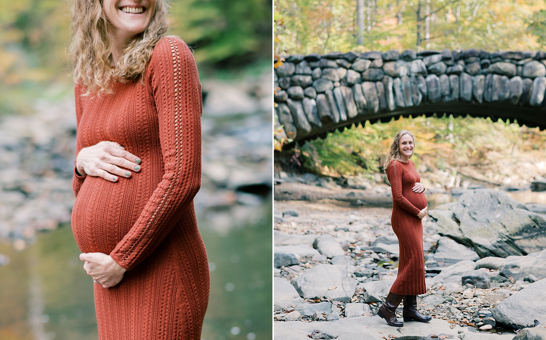 woman in orange sweater dress during maternity session 