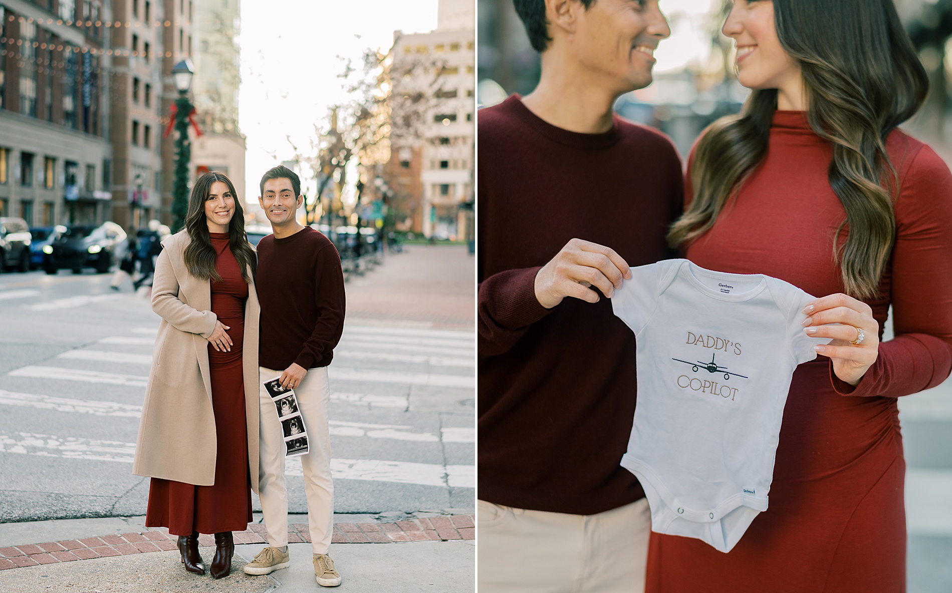 Holiday pregnancy announcement portraits 