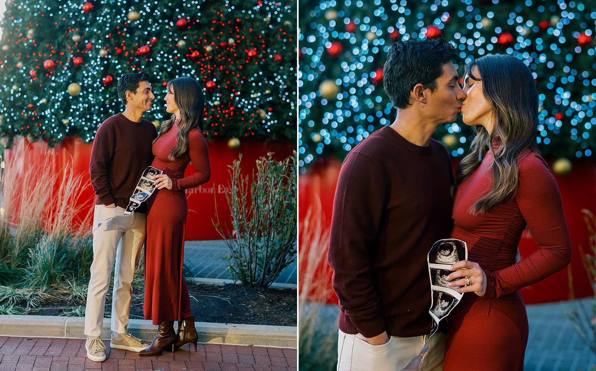 Holiday pregnancy announcements at Inner Harbor in Baltimore, MD 