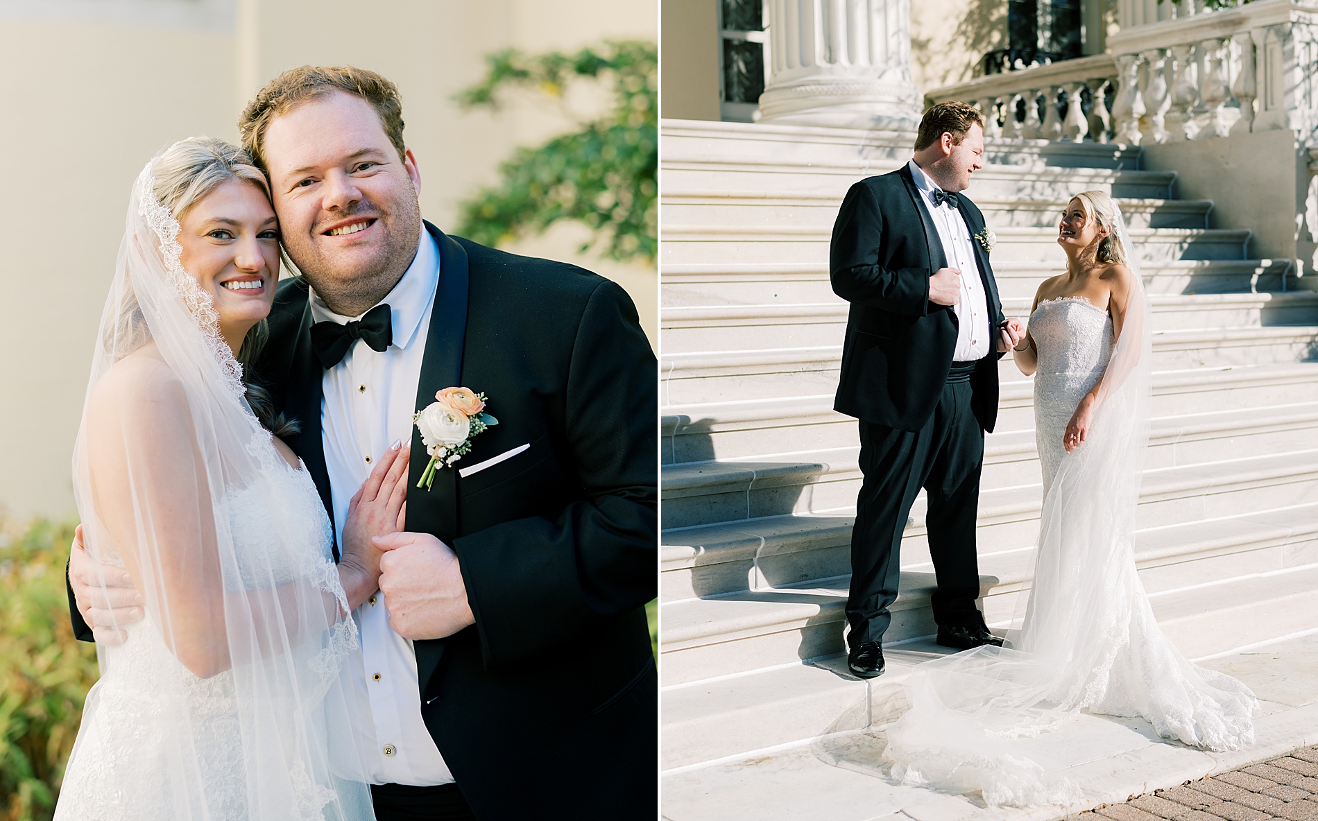 bride and groom outside of Evergreen museum & Library in Baltimore, MD