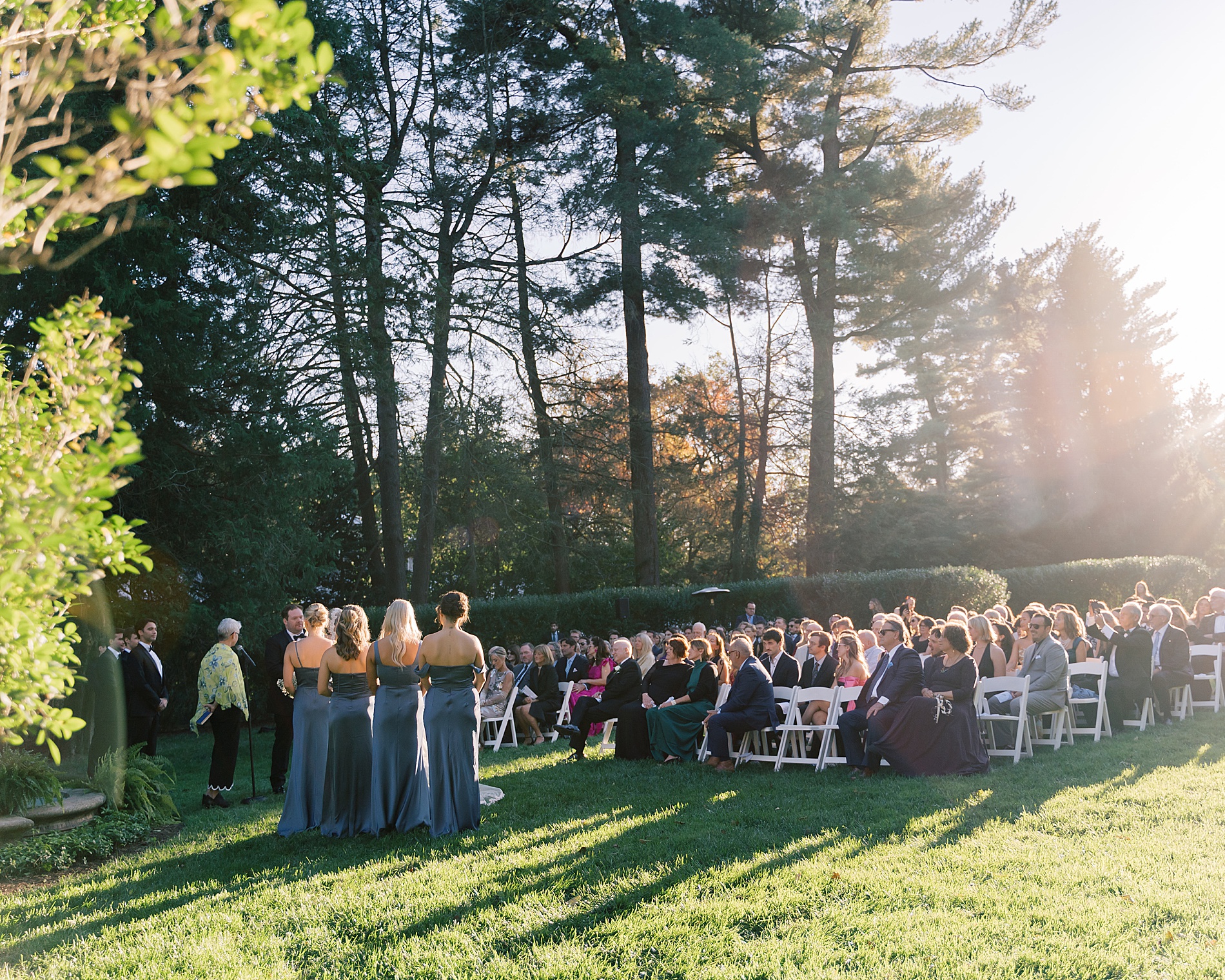 Classic Wedding ceremony in outdoor garden at the Evergreen Library in Baltimore, MD
