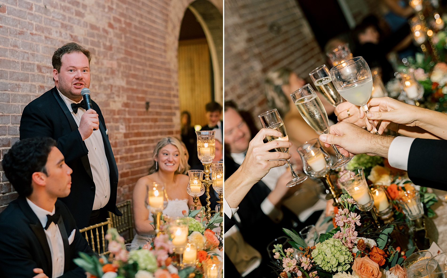 wedding guests toast their glasses