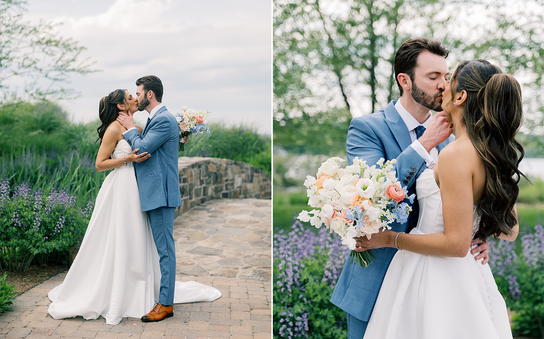 bride and groom kiss after private vow exchange